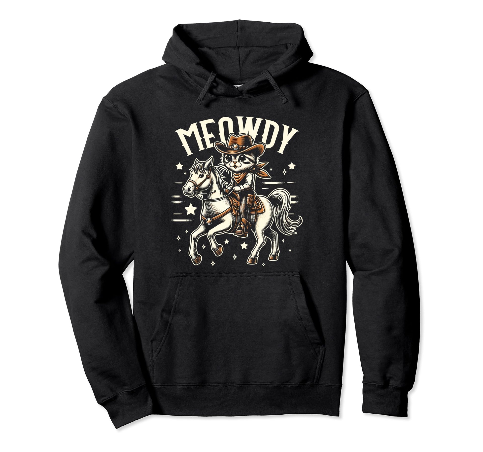 Meowdy Cat Cowboy Country Hoodie - Casual Everyday Wear Unisex - T-Shirt, Sweatshirt, Hoodie