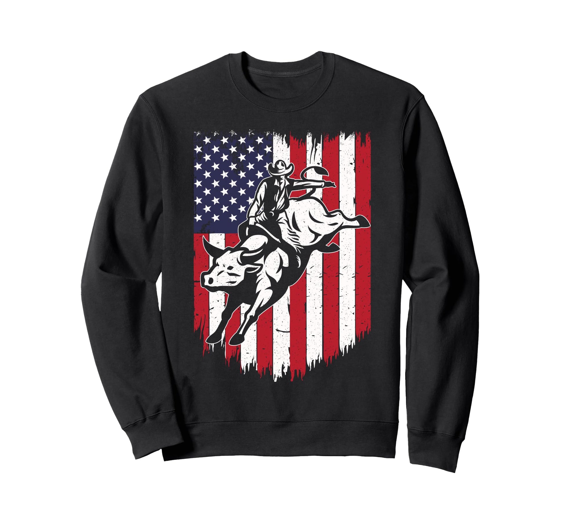 Us American Flag Bull Riding Rodeo Sweatshirt - Graphic Print Men Women - T-Shirt, Sweatshirt, Hoodie