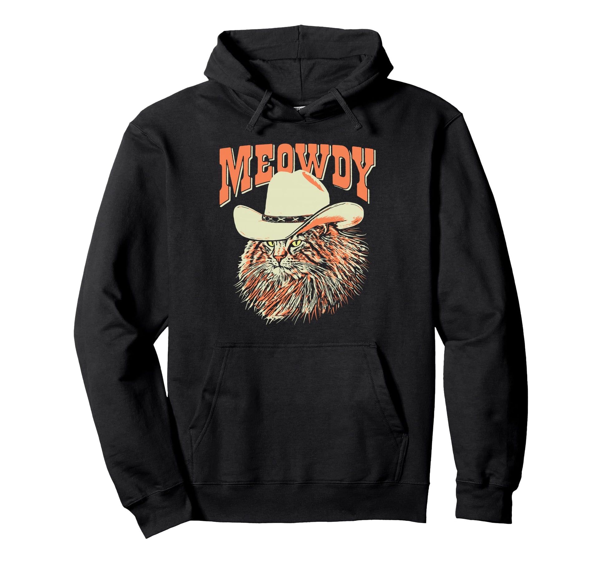 Meowdy Funny Country Music Cat Cowboy Hat Hoodie - Graphic Print Men Women - T-Shirt, Sweatshirt, Hoodie