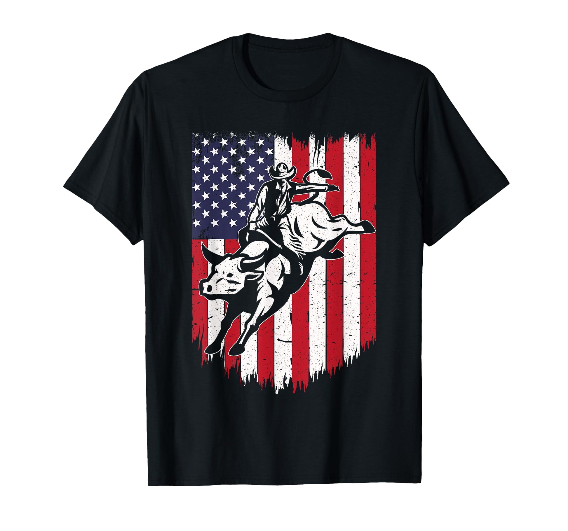 Us American Flag Bull Riding Rodeo Bull T-Shirt - Trendy Graphic Unisex - T-Shirt, Sweatshirt, Hoodie
