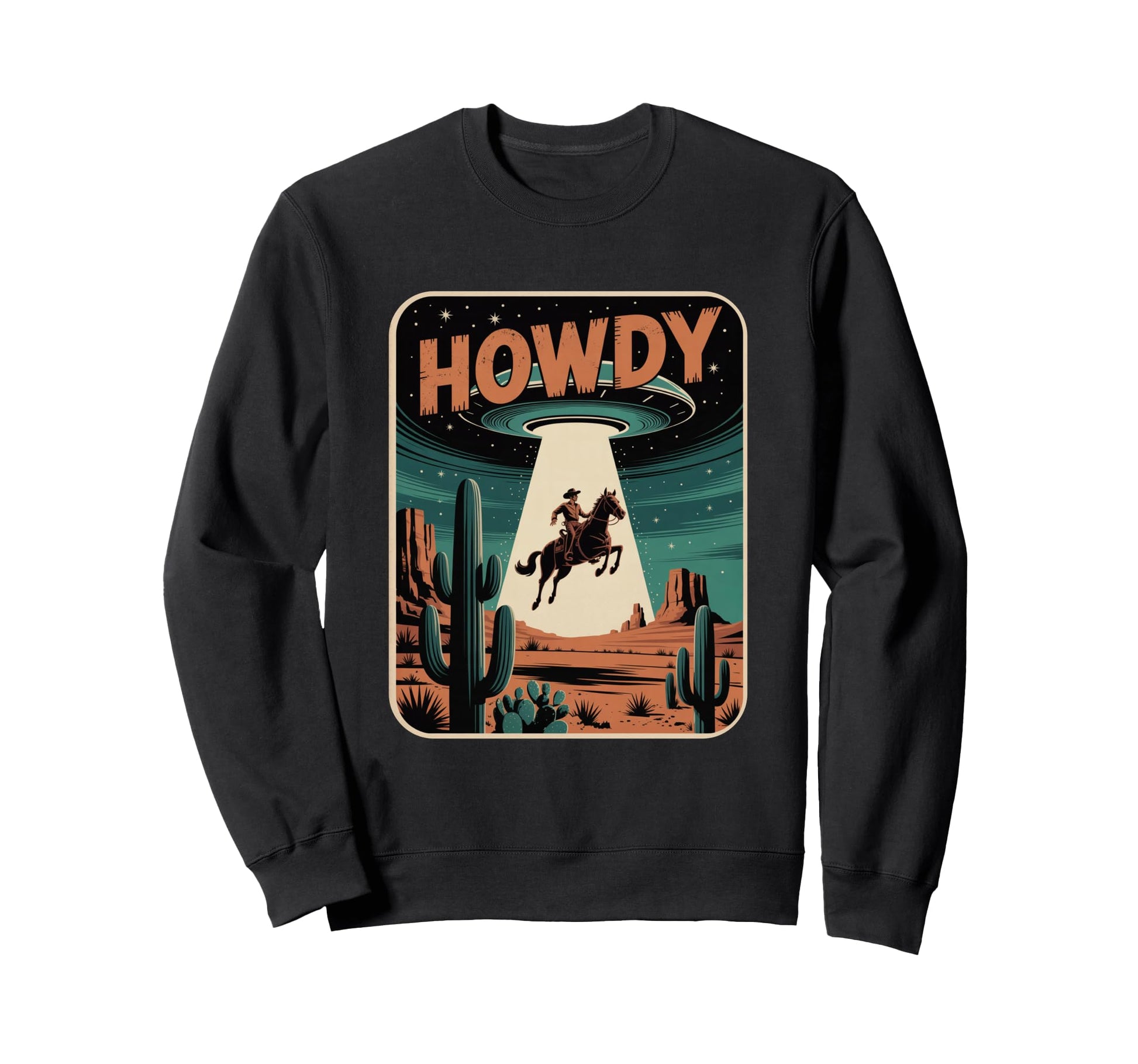 Howdy Western Cowboy Ufo Sweatshirt - Graphic Print for Adults - T-Shirt, Sweatshirt, Hoodie