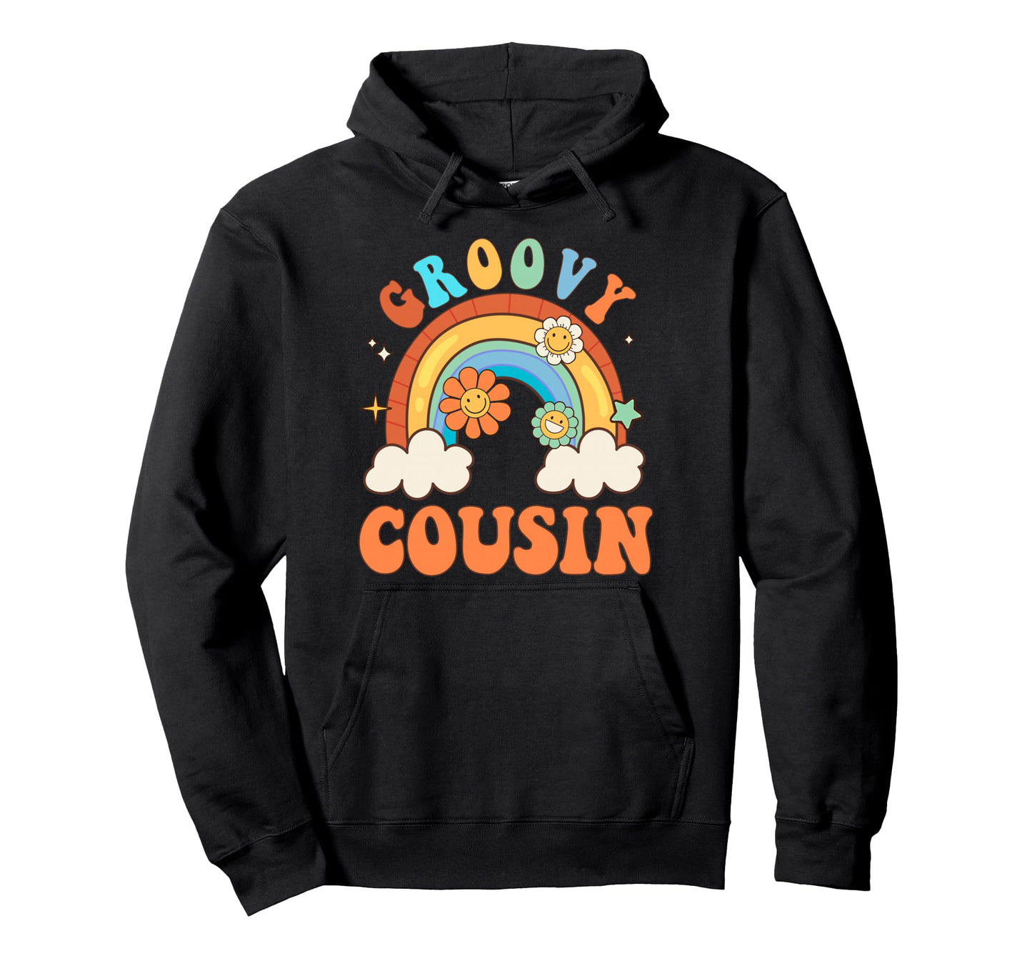 Groovy Cousin Flower Rainbow Matching Hoodie - Unique Graphic Men Women - T-Shirt, Sweatshirt, Hoodie