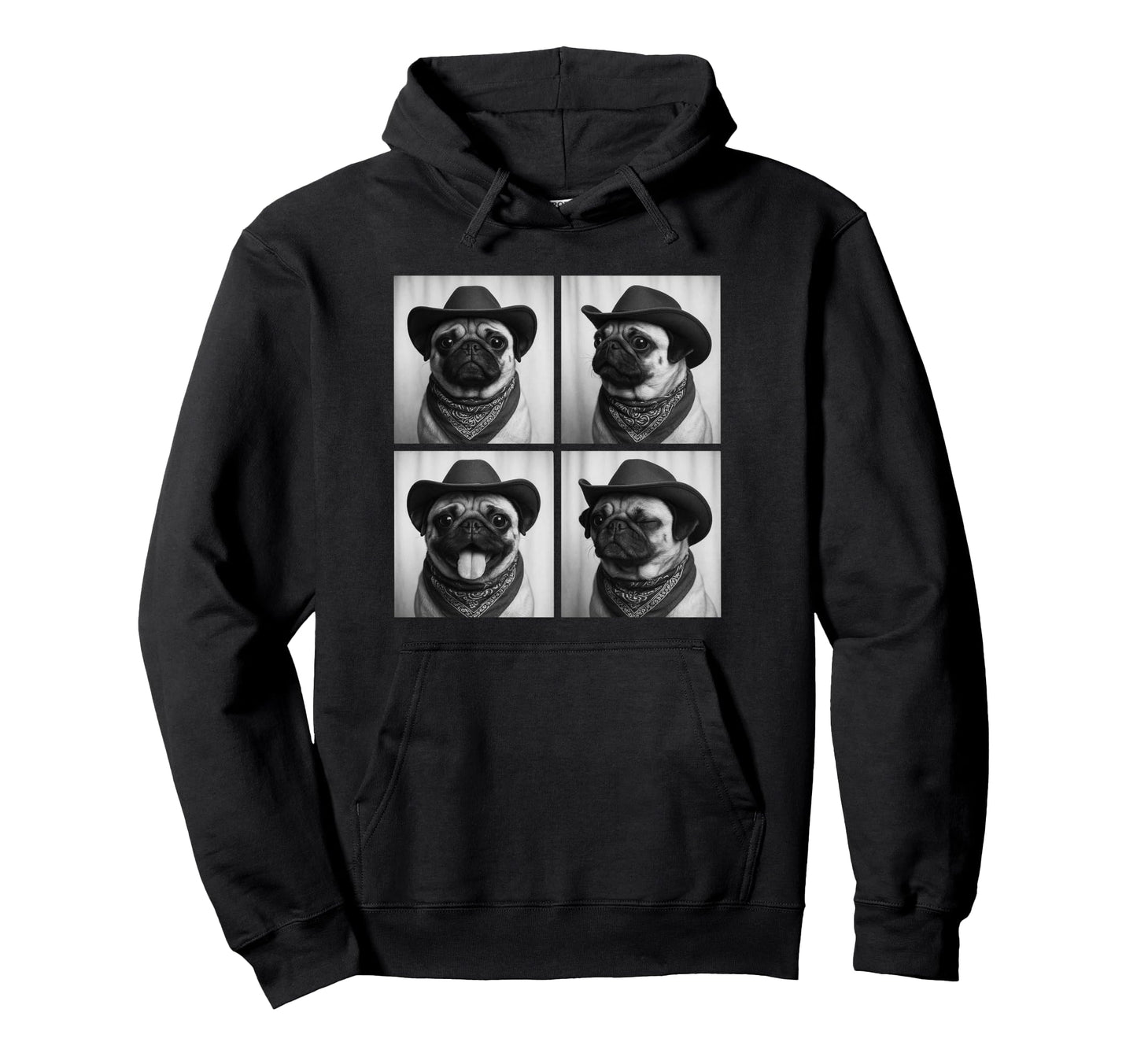 Western Pugs Funny Cowboy Dogs Hoodie - Casual Everyday Wear Men Women - T-Shirt, Sweatshirt, Hoodie