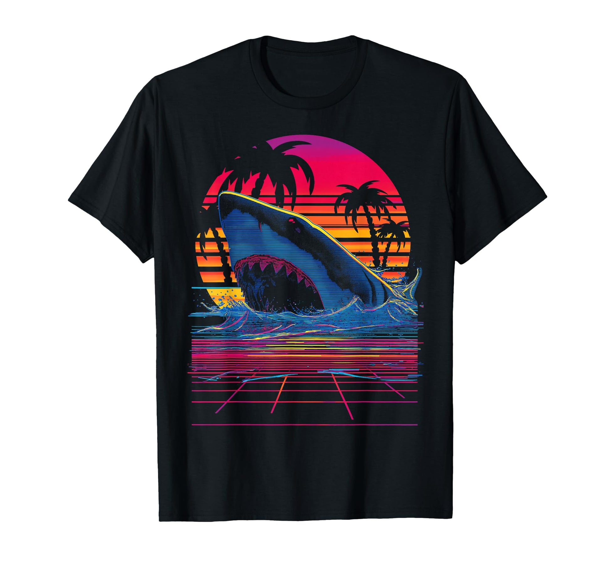 Megalodon Shark Ocean Vaporwave T-Shirt - Unique Graphic Men Women - T-Shirt, Sweatshirt, Hoodie