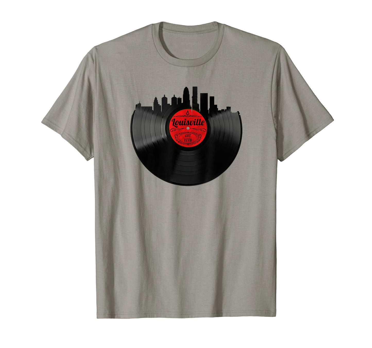 Louisville Kentucky Skyline Vinyl Record T-Shirt - Unique Graphic Unisex - T-Shirt, Sweatshirt, Hoodie