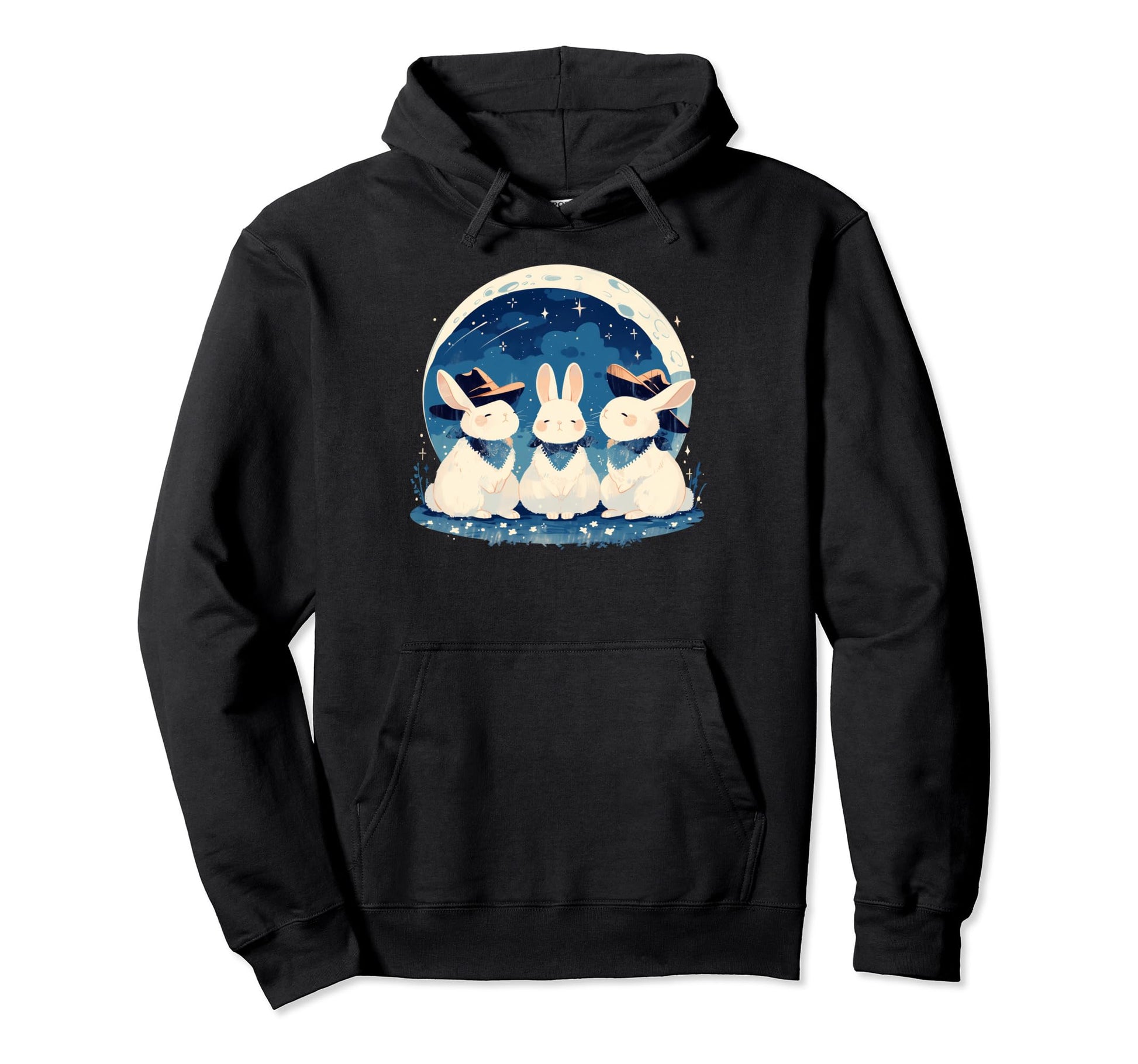 Rabbit Howling Moon Cowboy Funny Hoodie - Custom Art Print Men Women - T-Shirt, Sweatshirt, Hoodie