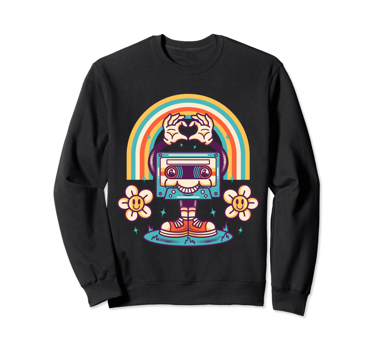 Cassette Love Rainbow And Flowers Sweatshirt - Graphic Print Men Women - T-Shirt, Sweatshirt, Hoodie