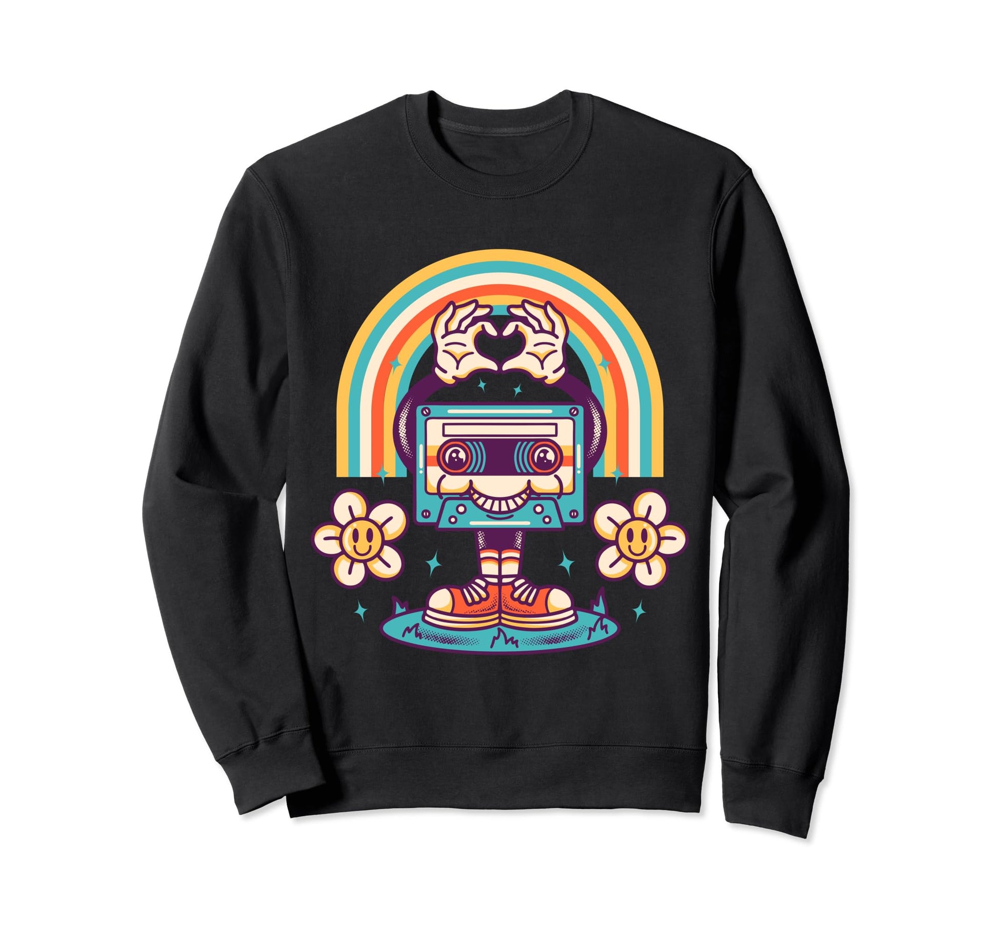 Cassette Love Rainbow And Flowers Sweatshirt - Graphic Print Men Women - T-Shirt, Sweatshirt, Hoodie