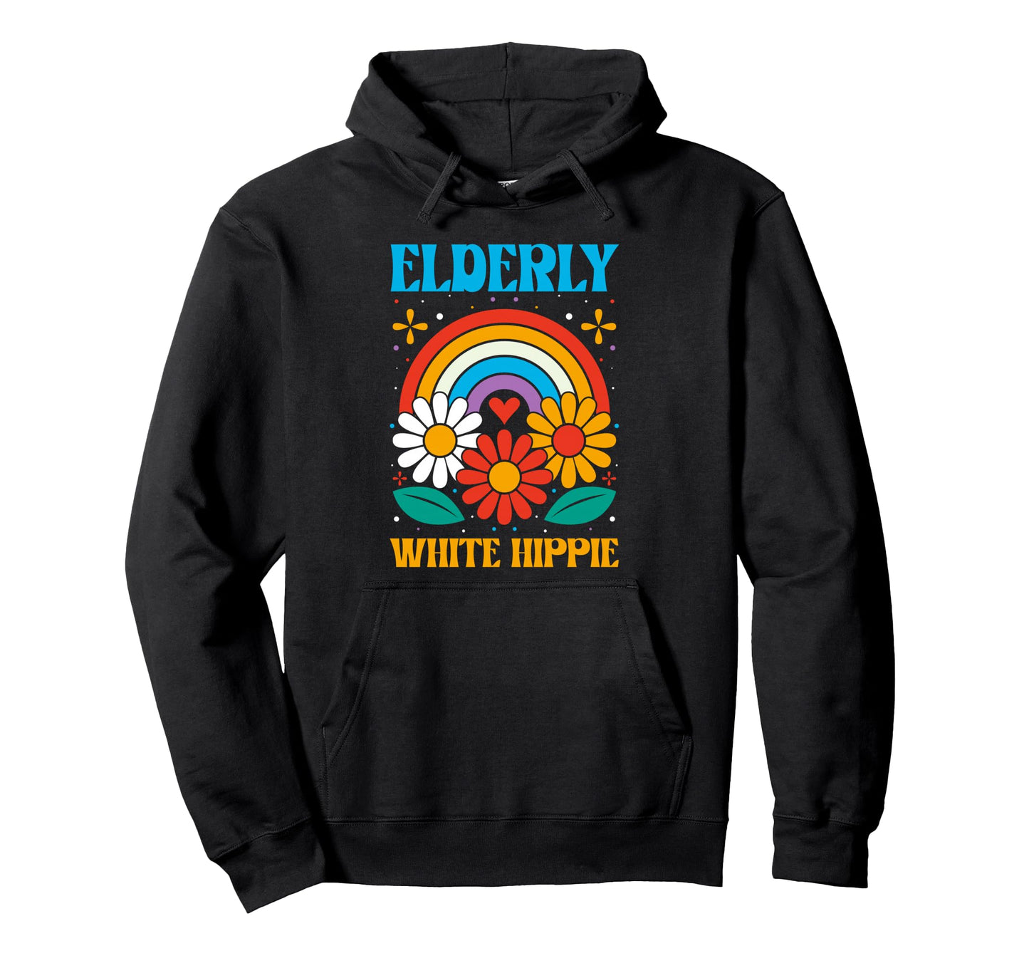 Elderly White Hippie Rainbow Flower Hoodie - Aesthetic Graphic for Adults - T-Shirt, Sweatshirt, Hoodie