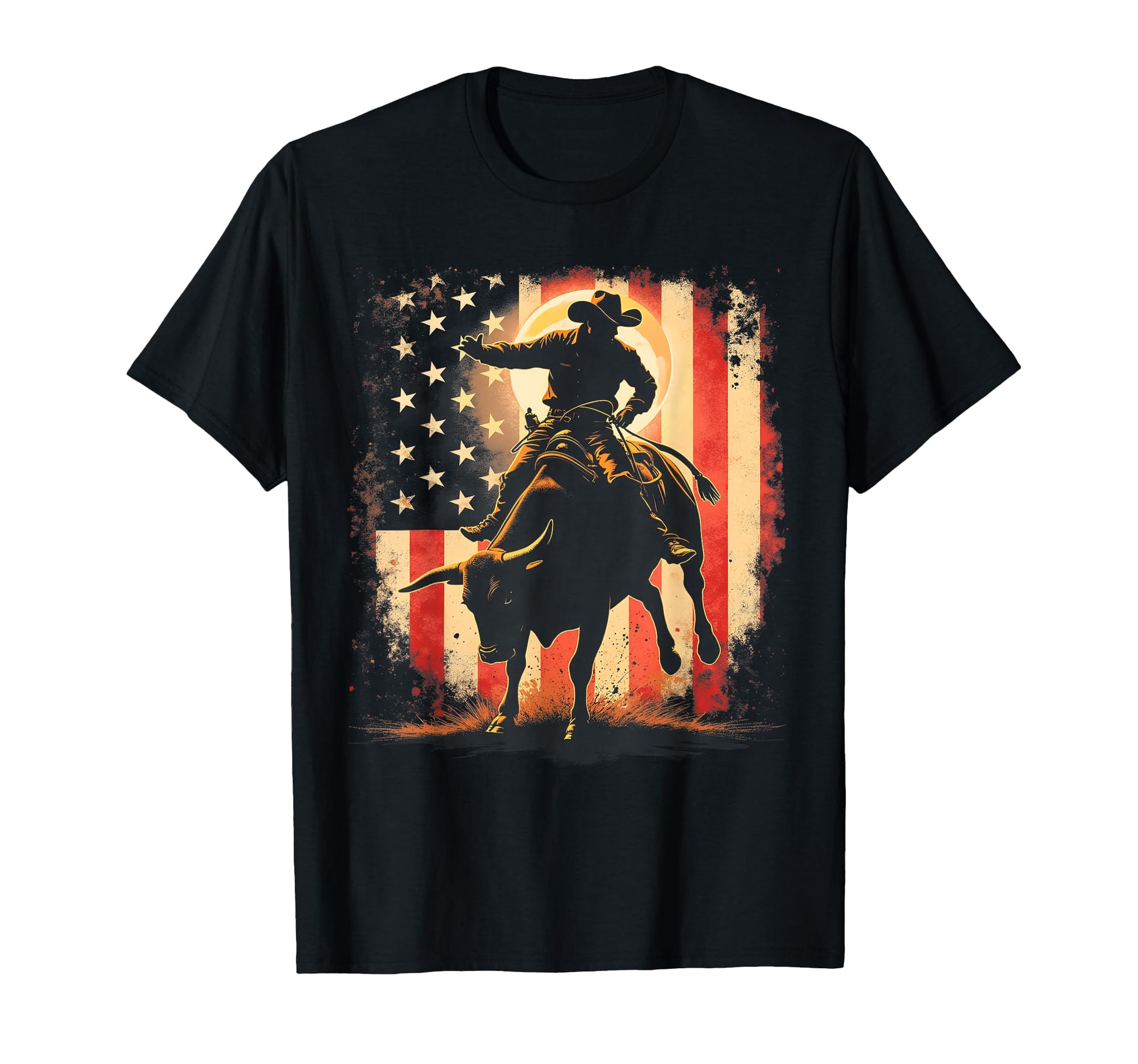 Patriotic Rodeo Bull Rider Cowboy Usa Flag T-Shirt - Trendy Graphic Unisex - T-Shirt, Sweatshirt, Hoodie
