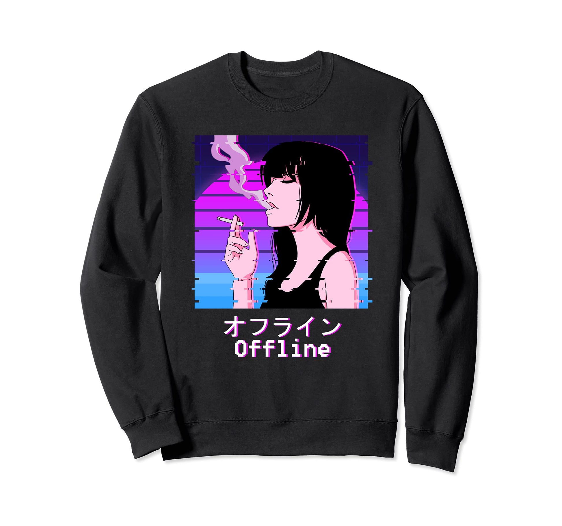 Japanese Aesthetic Vaporwave Smoking Sad Sweatshirt - Graphic Print Unisex - T-Shirt, Sweatshirt, Hoodie