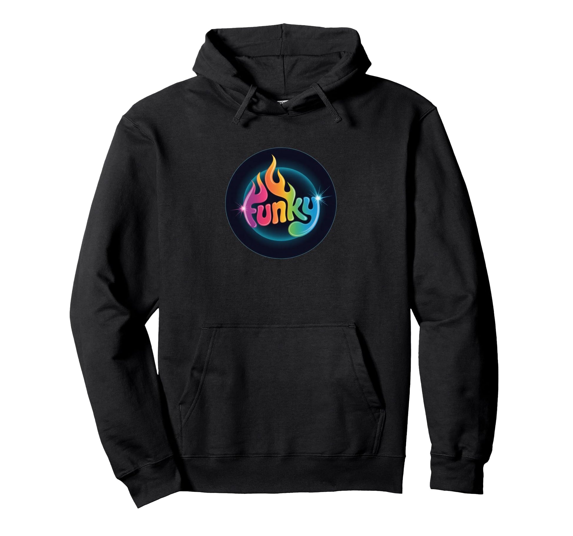 Funky Rainbow Flame Circular Hoodie - Graphic Print for Adults - T-Shirt, Sweatshirt, Hoodie