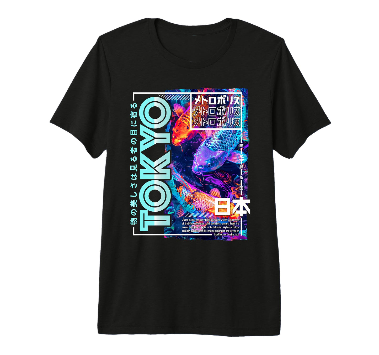 Tokyo City 80S Synthwave Koi Carp T-Shirt - Fun Novelty Design for Adults - T-Shirt, Sweatshirt, Hoodie