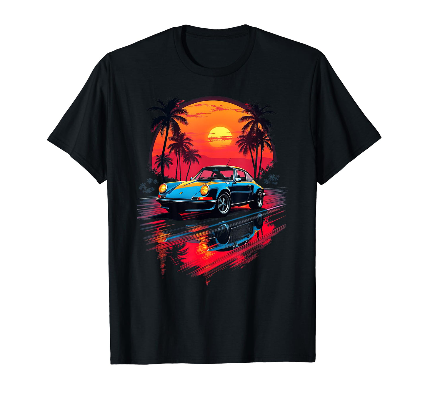 Synthwave Retrowave 80S Sports Car Beach T-Shirt - Minimalist Print Unisex - T-Shirt, Sweatshirt, Hoodie