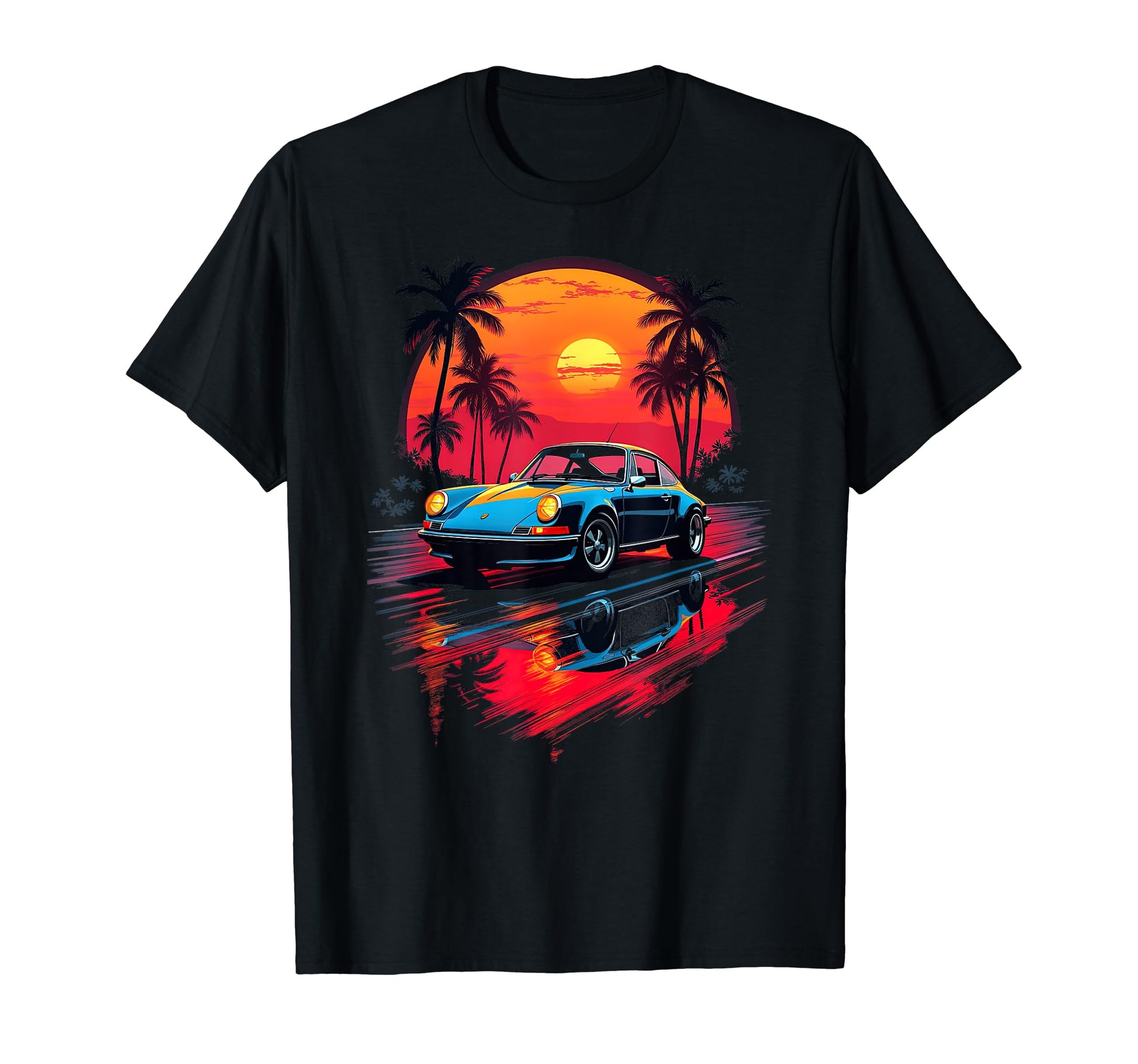 Synthwave Retrowave 80S Sports Car Beach T-Shirt - Minimalist Print Unisex - T-Shirt, Sweatshirt, Hoodie