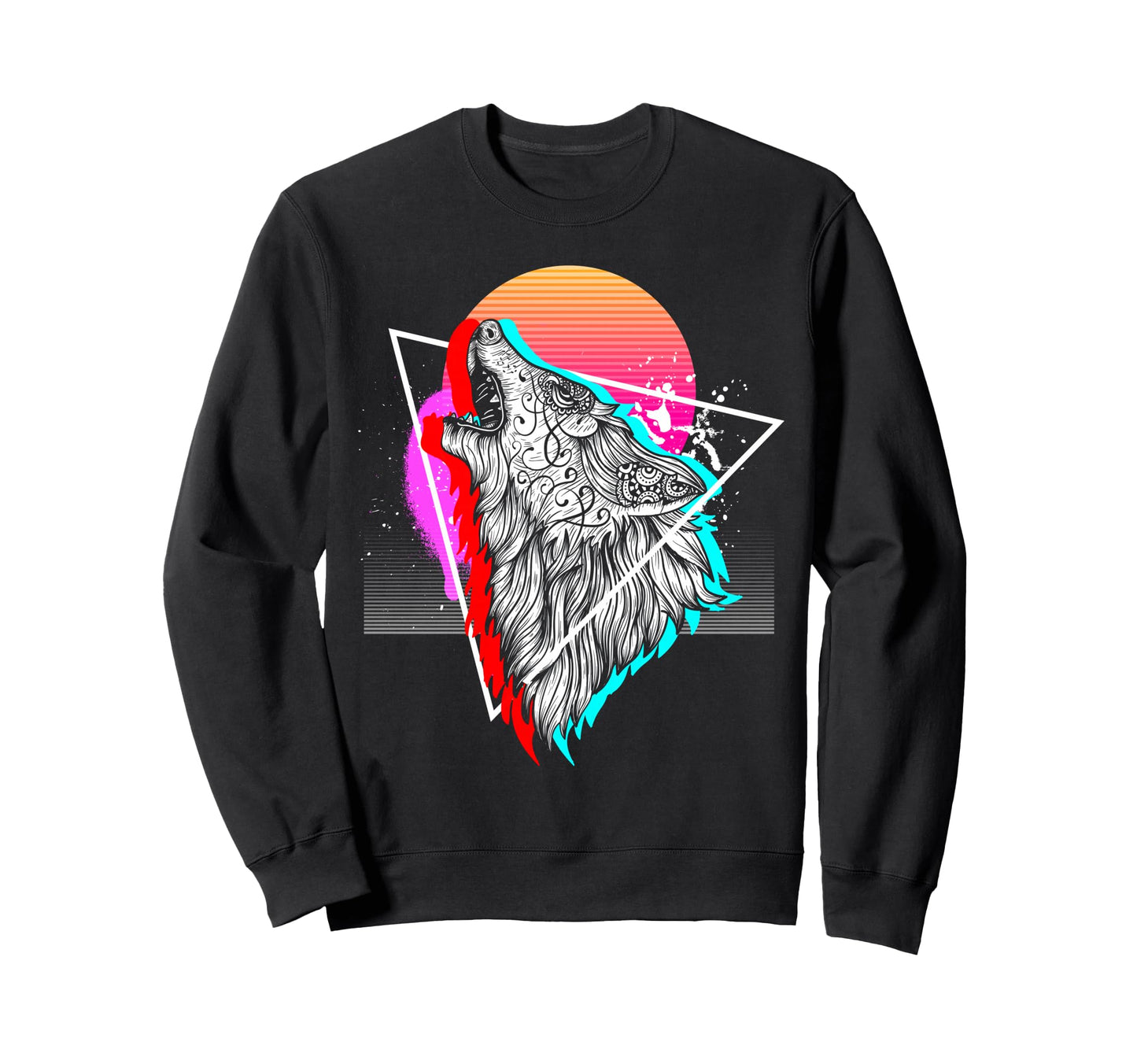Synthwave Aesthetic Howling Wolf 1990S Sweatshirt - Trendy Graphic Unisex - T-Shirt, Sweatshirt, Hoodie