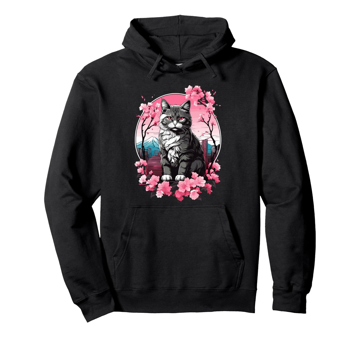 Anime Cat Japanese Vaporwave Aesthetic Hoodie - Minimalist Print Men Women - T-Shirt, Sweatshirt, Hoodie