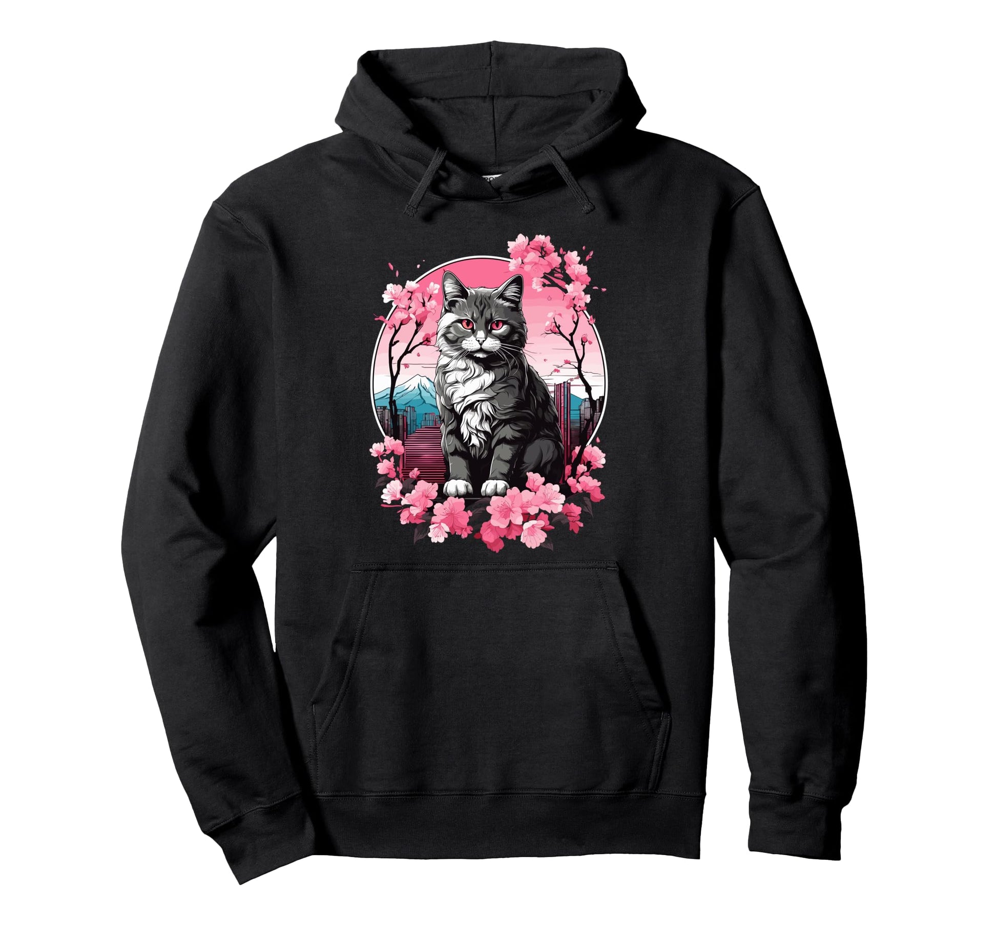 Anime Cat Japanese Vaporwave Aesthetic Hoodie - Minimalist Print Men Women - T-Shirt, Sweatshirt, Hoodie