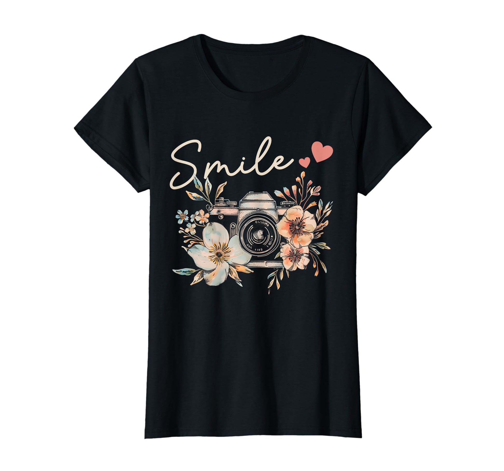 Photographer Smile Camera Flowers T-Shirt - Fun Novelty Design Men Women - T-Shirt, Sweatshirt, Hoodie