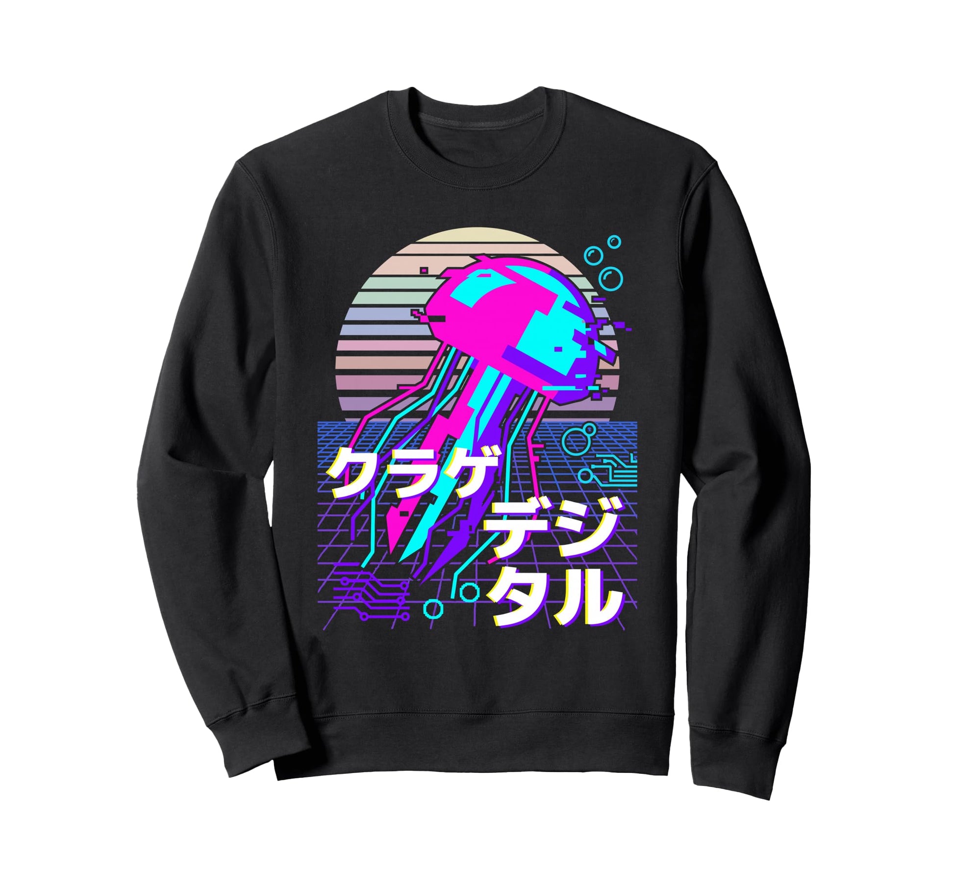 Glitch Jellyfish Vaporwave Aesthetic Sweatshirt - Graphic Print Unisex - T-Shirt, Sweatshirt, Hoodie