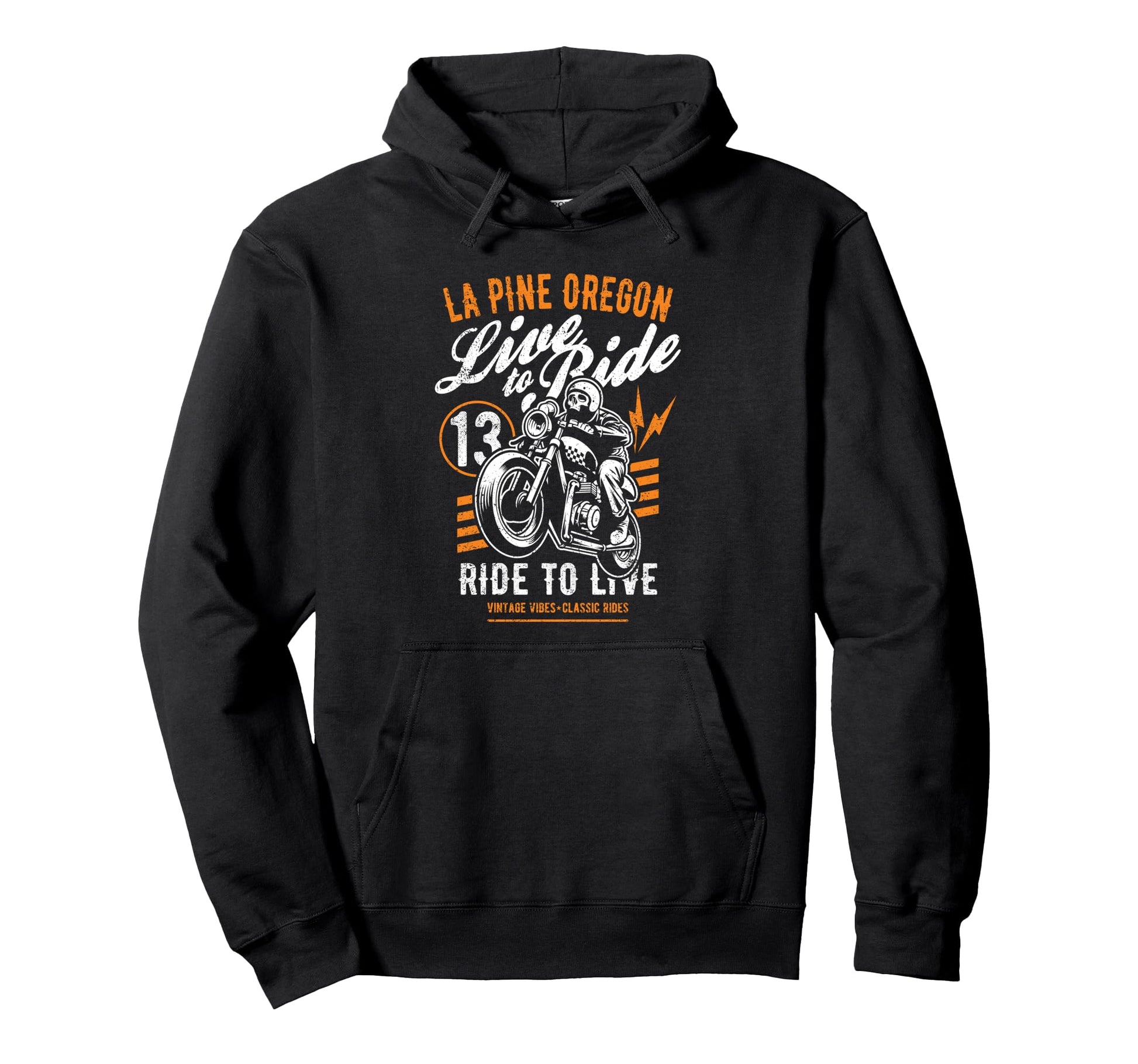 La Pine Oregon Motorcycle Rider Skull Hoodie - Unique Graphic Men Women - T-Shirt, Sweatshirt, Hoodie