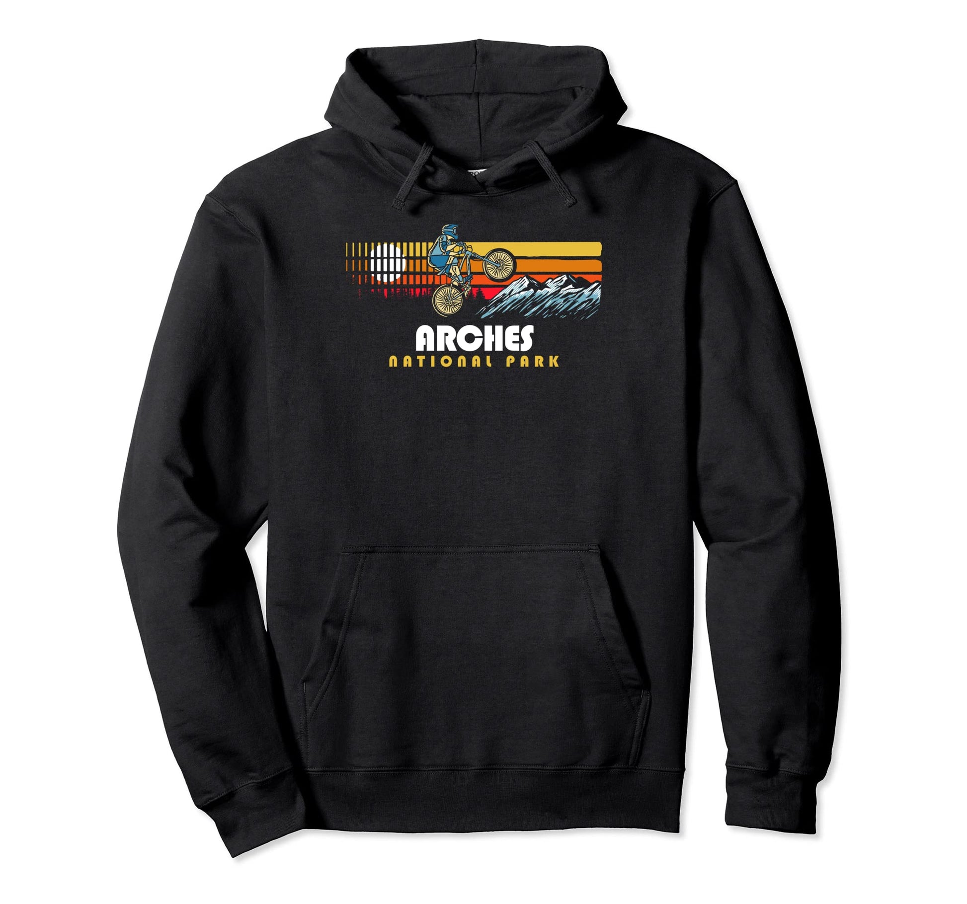 80S Arches National Park Mountain Biker Hoodie - Fun Novelty Design Unisex - T-Shirt, Sweatshirt, Hoodie