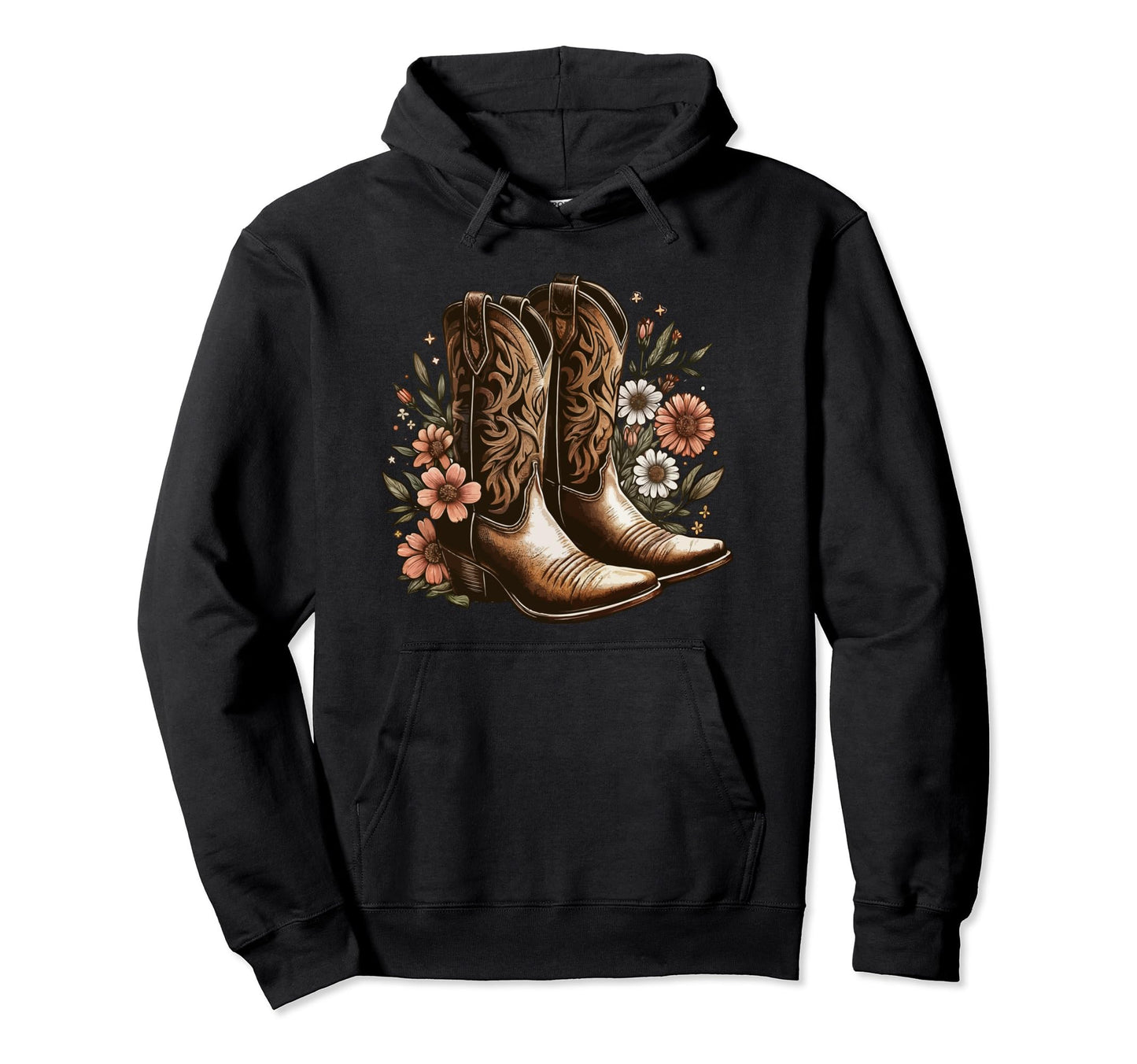 Cowgirl Boots Western Country Concert Hoodie - Minimalist Print for Adults - T-Shirt, Sweatshirt, Hoodie