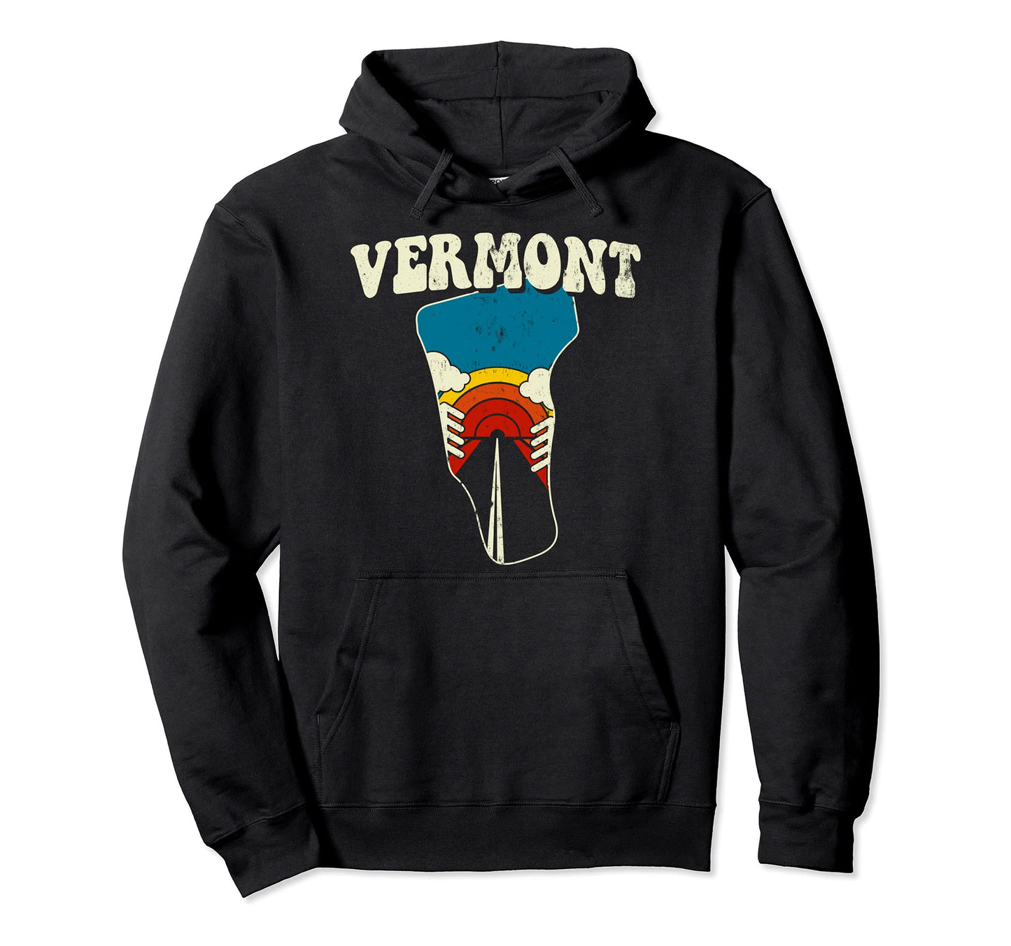 Vermont State Rainbow Hippie 70S Map Hoodie - Aesthetic Graphic for Adults - T-Shirt, Sweatshirt, Hoodie