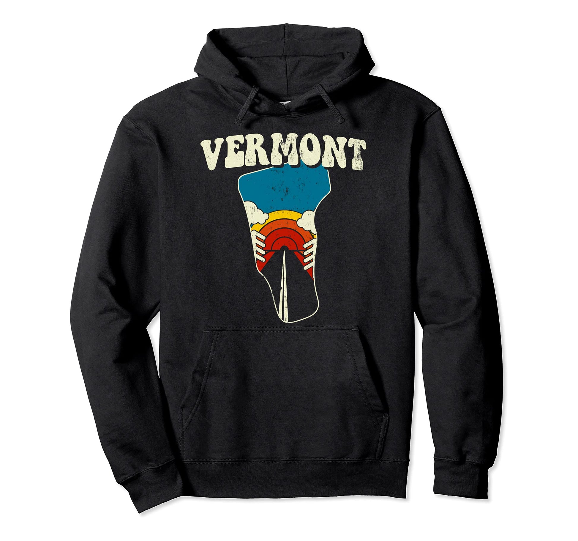 Vermont State Rainbow Hippie 70S Map Hoodie - Aesthetic Graphic for Adults - T-Shirt, Sweatshirt, Hoodie