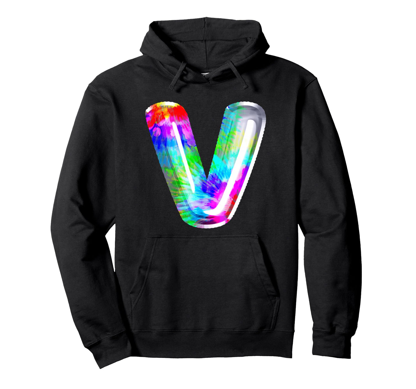Letter V Tie Dye Balloon Monogram Rainbow Hoodie - Custom Art Print Unisex - T-Shirt, Sweatshirt, Hoodie