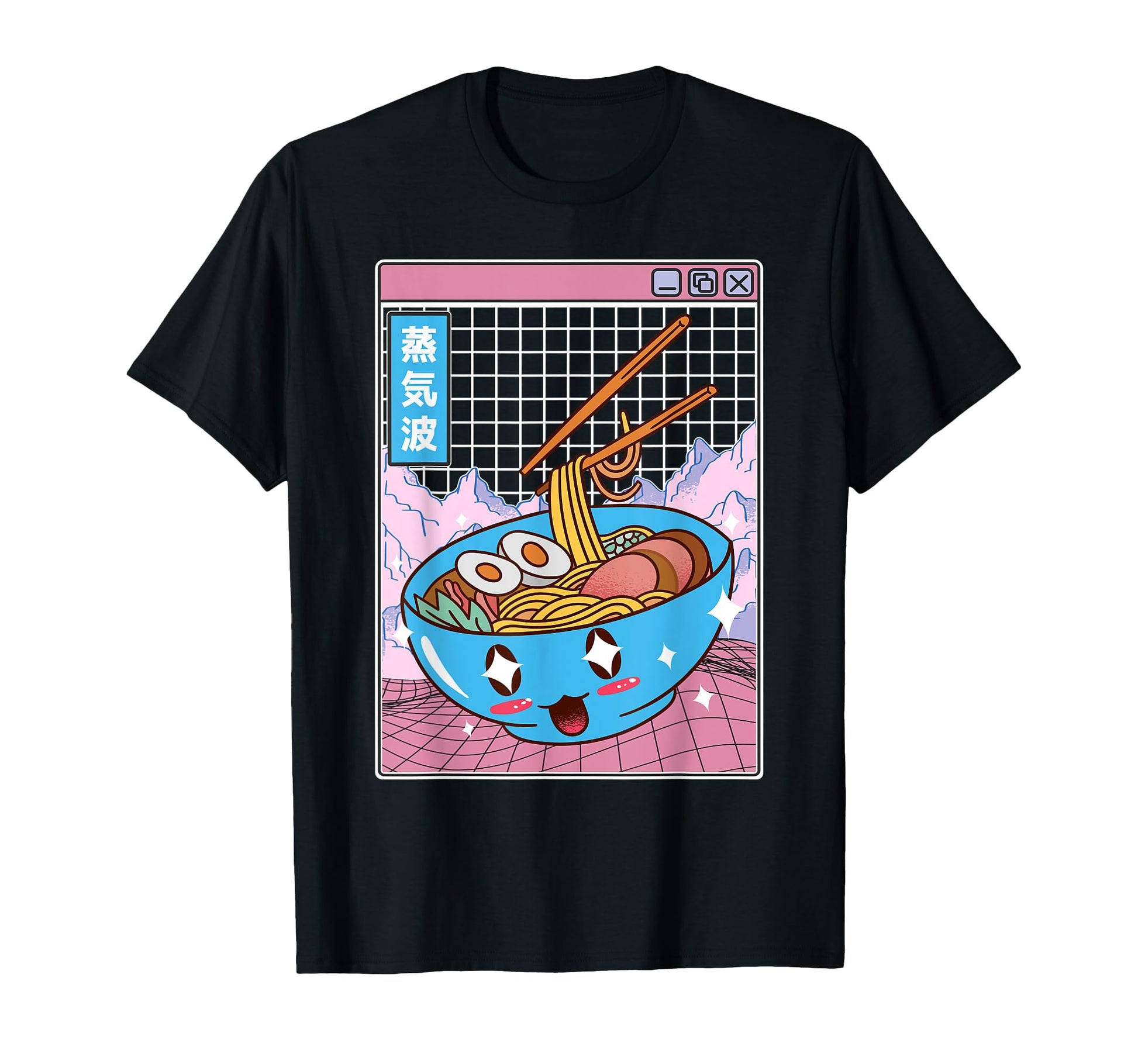 Ramen Noodles Bowl Kawaii Grid T-Shirt - Aesthetic Graphic Men Women - T-Shirt, Sweatshirt, Hoodie