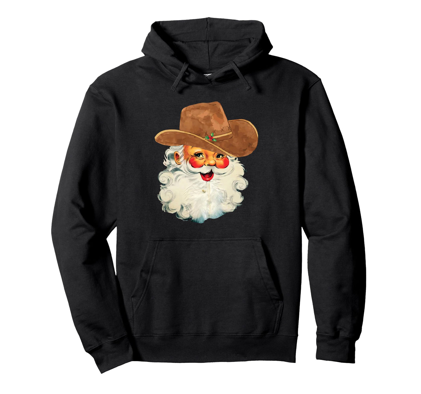 Cowboy Santa Claus Face Rodeo Hoodie - Casual Everyday Wear for Adults - T-Shirt, Sweatshirt, Hoodie