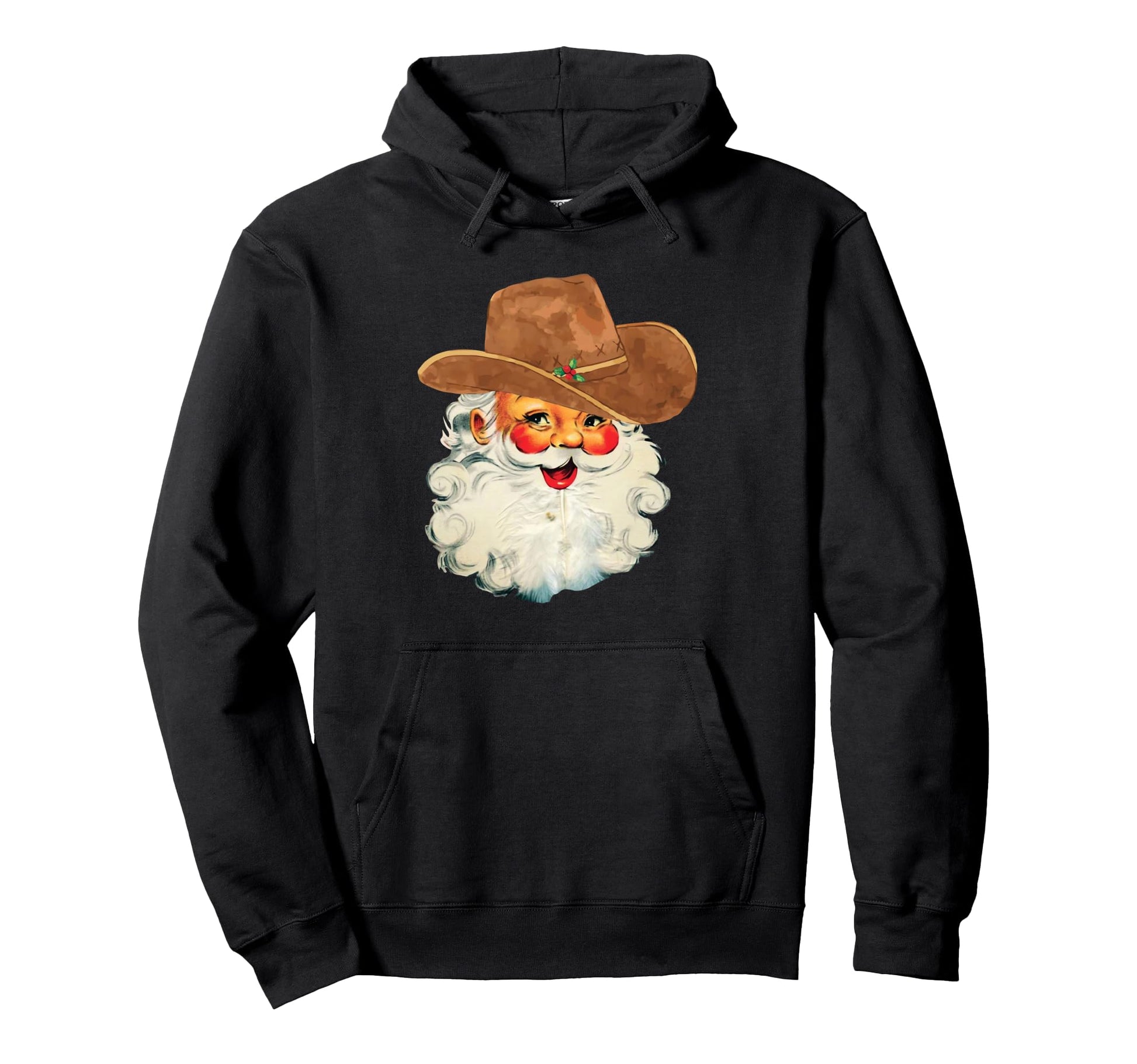 Cowboy Santa Claus Face Rodeo Hoodie - Casual Everyday Wear for Adults - T-Shirt, Sweatshirt, Hoodie