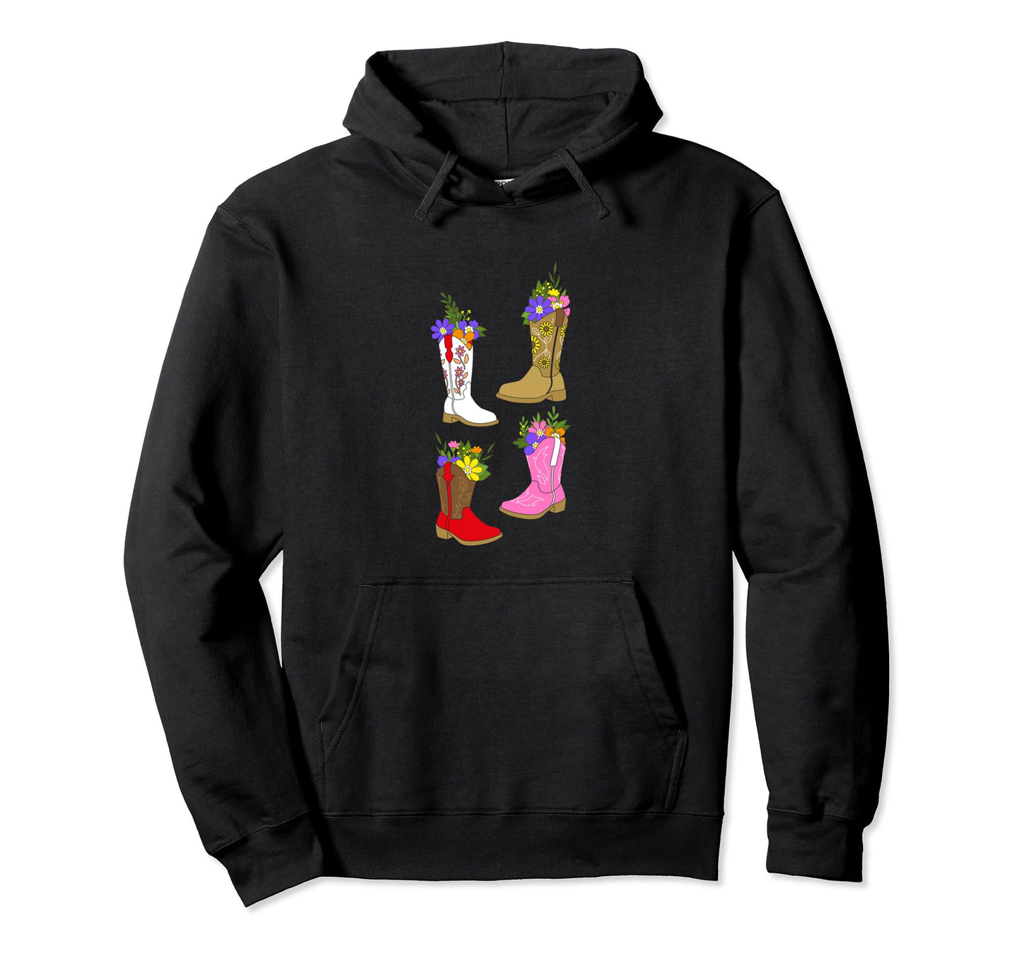 Floral Cowboy Boots Western Cowboy Hoodie - Custom Art Print for Adults - T-Shirt, Sweatshirt, Hoodie
