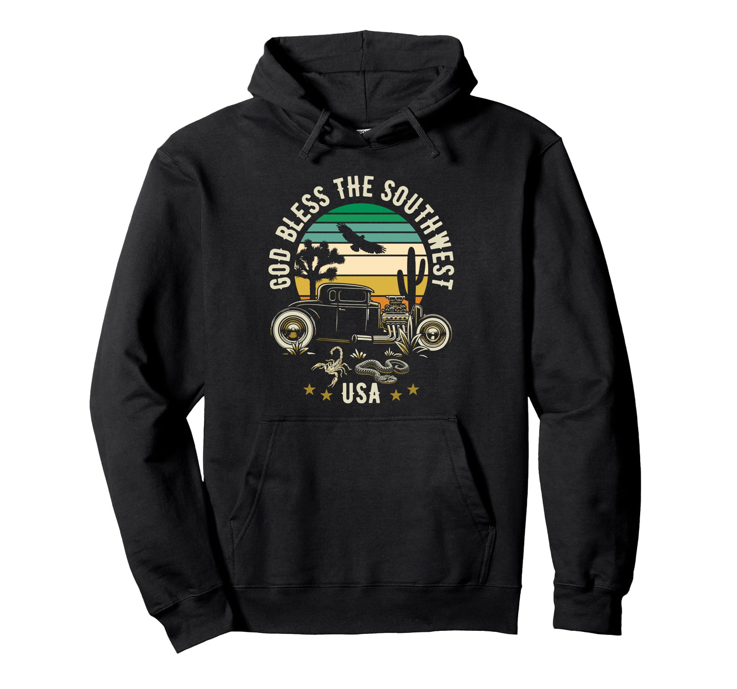 God Bless Southwest Usa Hotrod Hoodie - Fun Novelty Design Unisex - T-Shirt, Sweatshirt, Hoodie