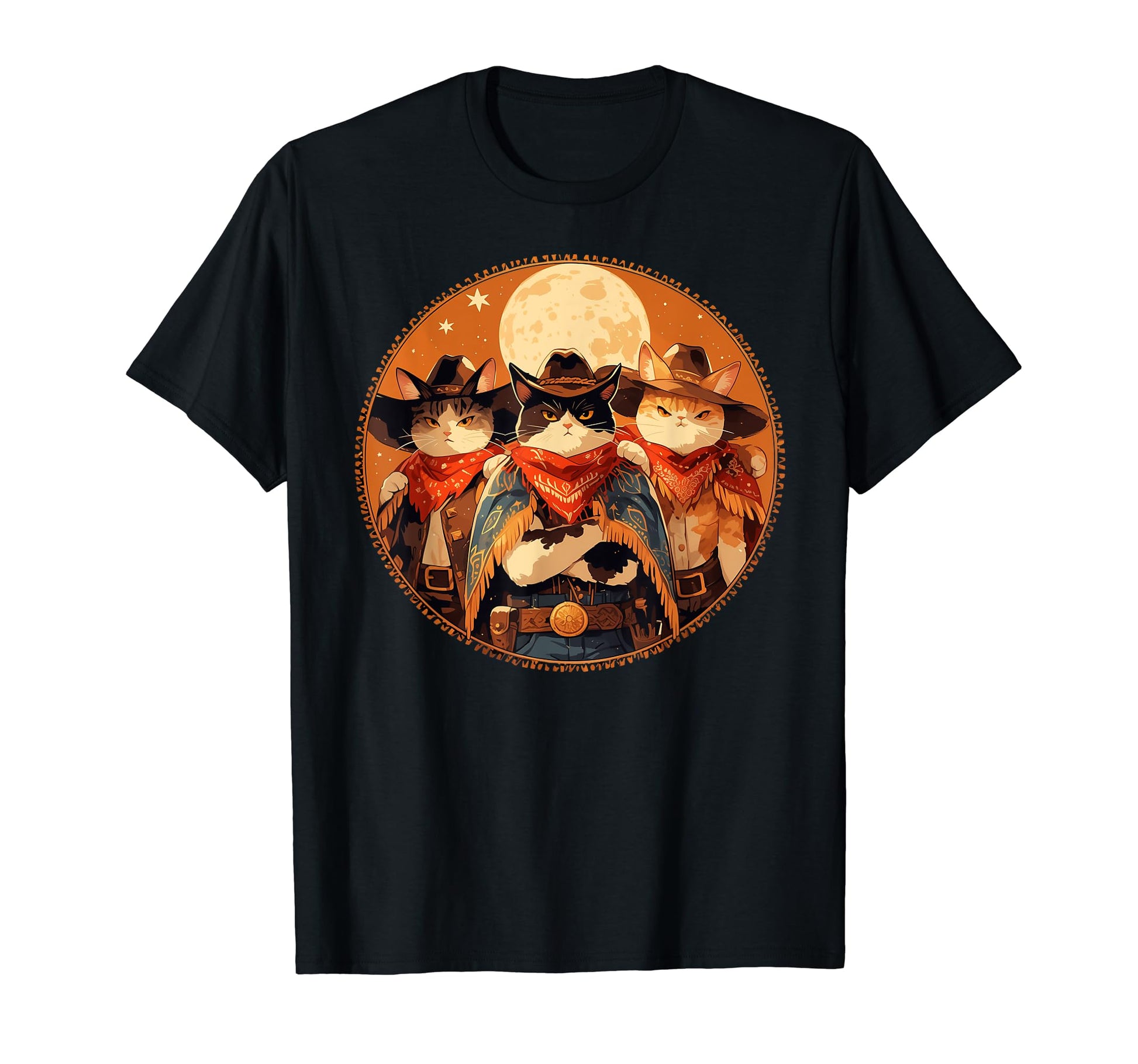 Cat Howling Moon Cowboy Funny T-Shirt - Aesthetic Graphic for Adults - T-Shirt, Sweatshirt, Hoodie