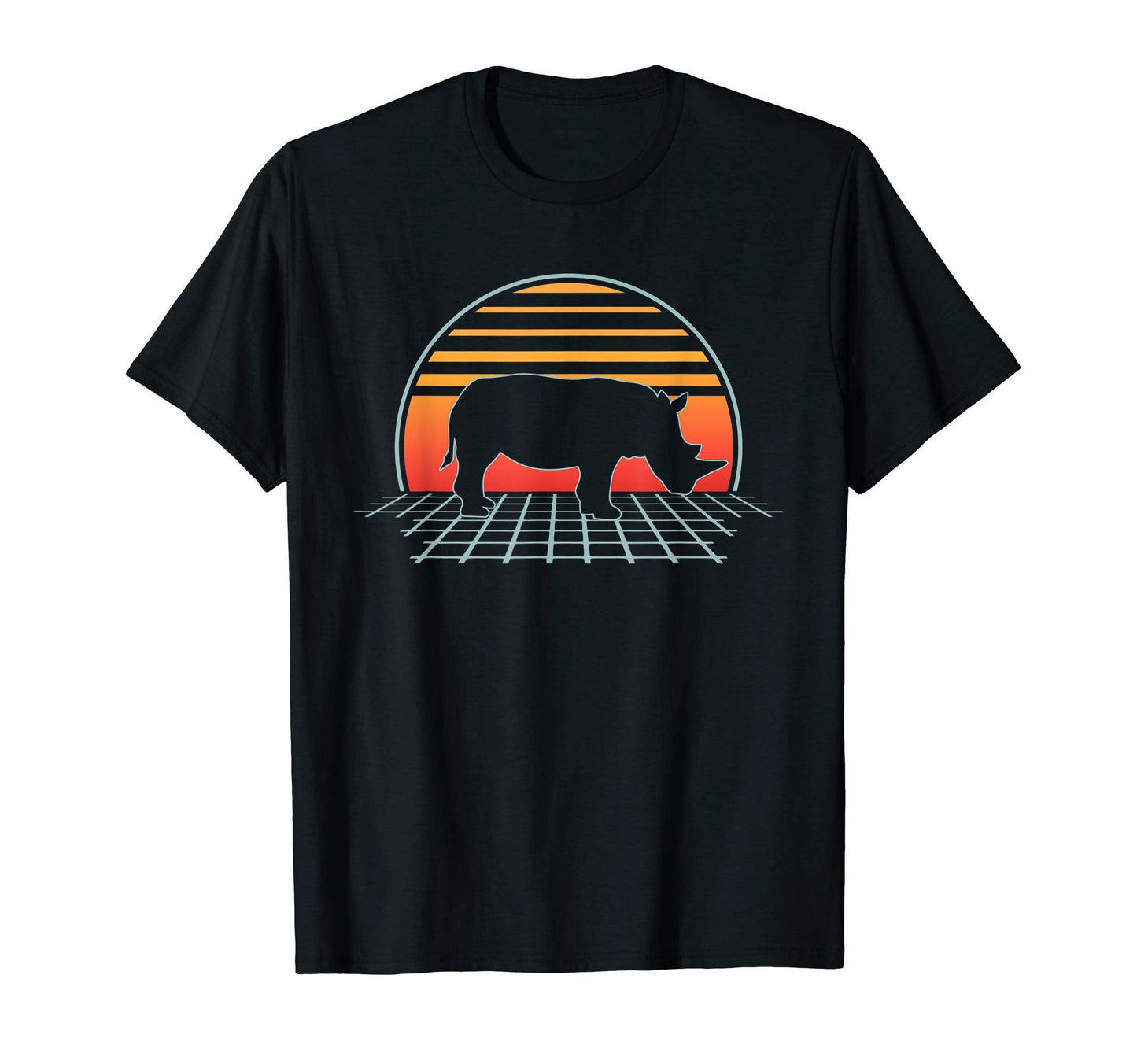 Rhinoceros 70S 80S Animal Vaporwave T-Shirt - Aesthetic Graphic Unisex - T-Shirt, Sweatshirt, Hoodie