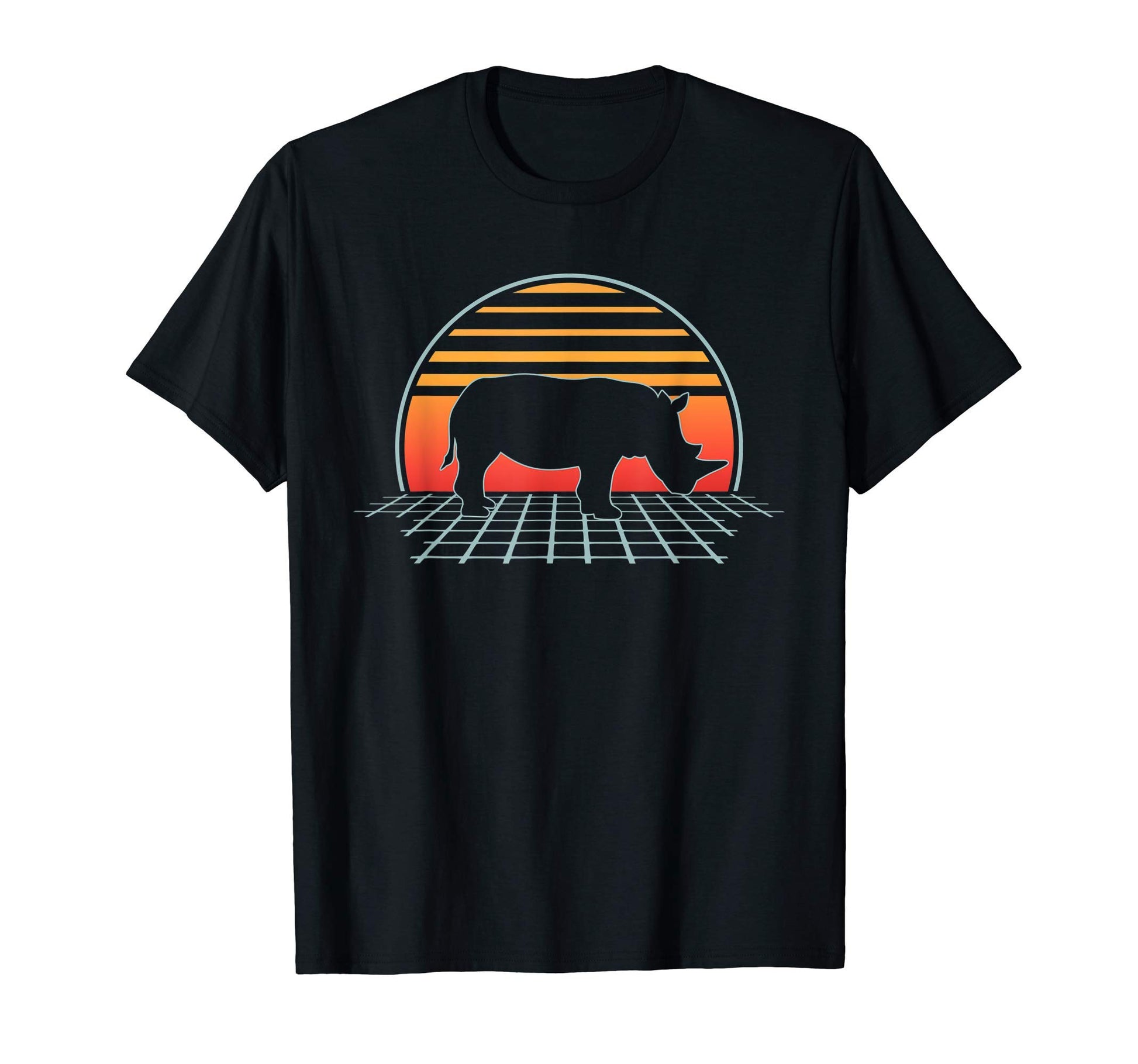 Rhinoceros 70S 80S Animal Vaporwave T-Shirt - Aesthetic Graphic Unisex - T-Shirt, Sweatshirt, Hoodie
