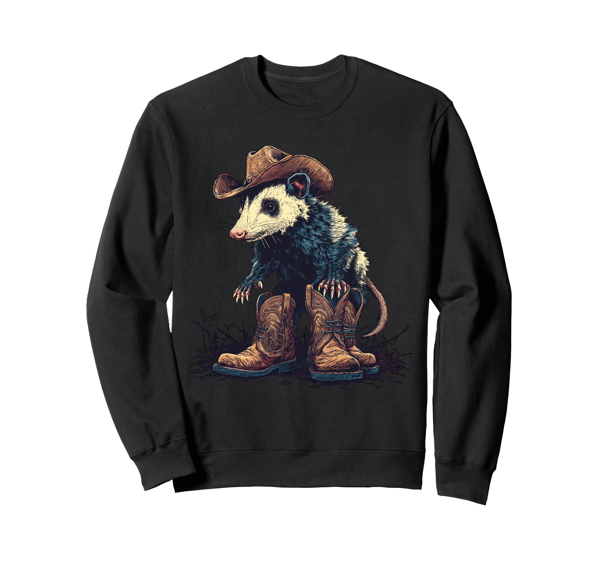 Country Cowboy Opossum Rodeo Sweatshirt - Fun Novelty Design for Adults - T-Shirt, Sweatshirt, Hoodie