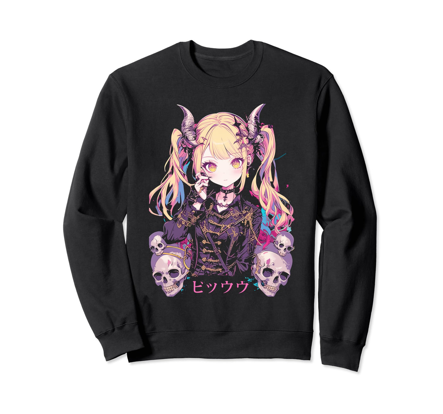 Goth Grunge Demon Anime Waifu Horror Sweatshirt - Trendy Graphic Men Women - T-Shirt, Sweatshirt, Hoodie