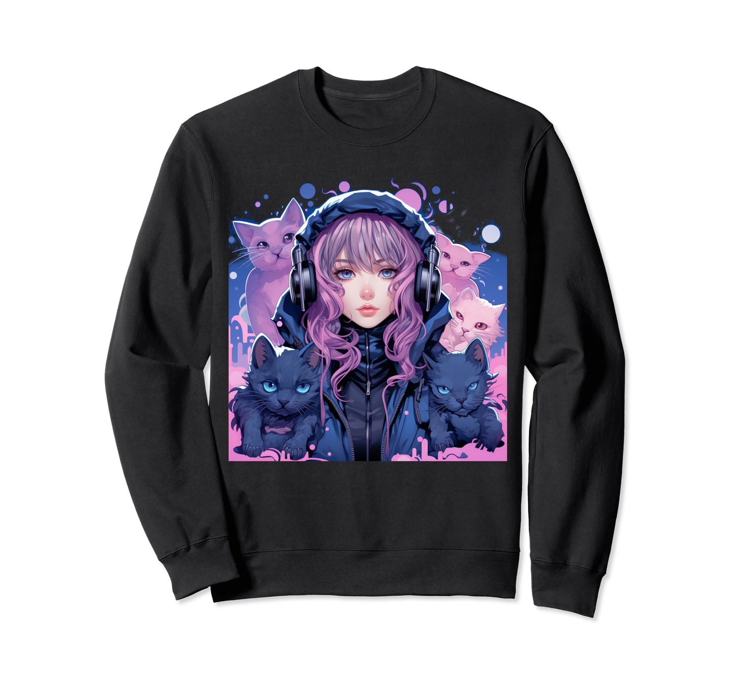 Pastel Goth Anime Art Aesthetic Cat Sweatshirt - Minimalist Print Unisex - T-Shirt, Sweatshirt, Hoodie