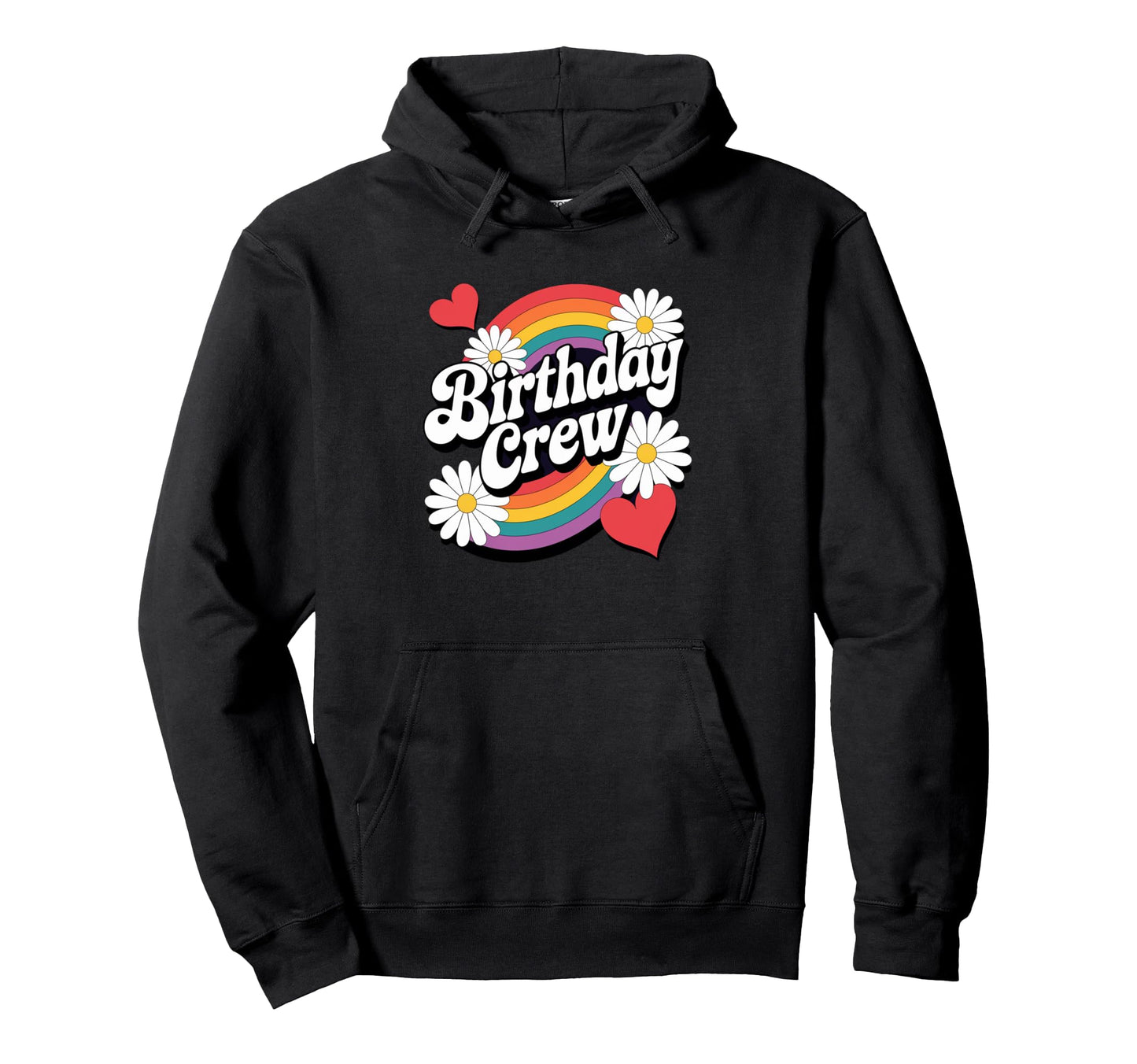 Birthday Crew Rainbow Heart Matching Hoodie - Trendy Graphic for Adults - T-Shirt, Sweatshirt, Hoodie