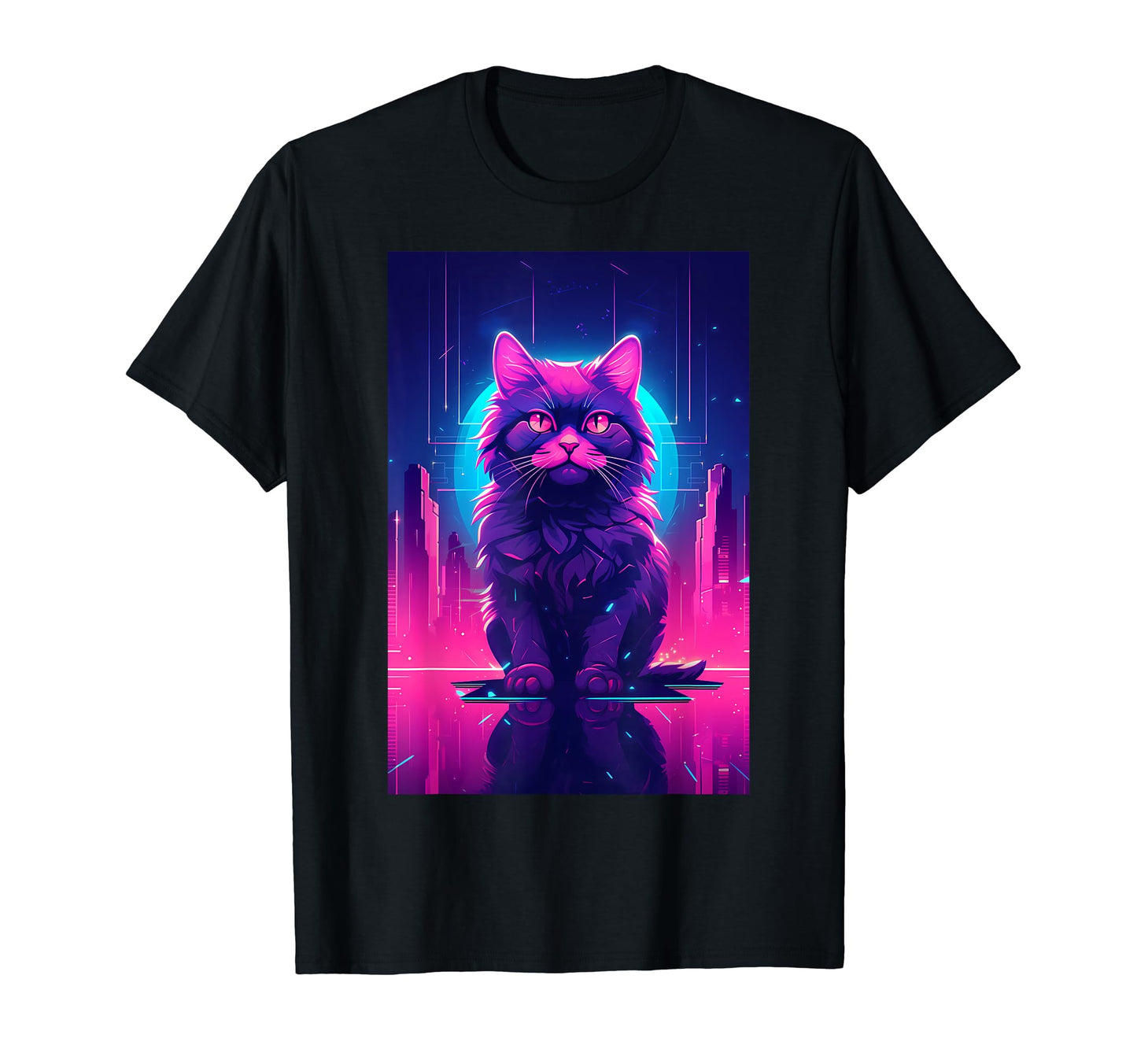 Vaporwave Cat Synthwave Aesthetic T-Shirt - Fun Novelty Design for Adults - T-Shirt, Sweatshirt, Hoodie