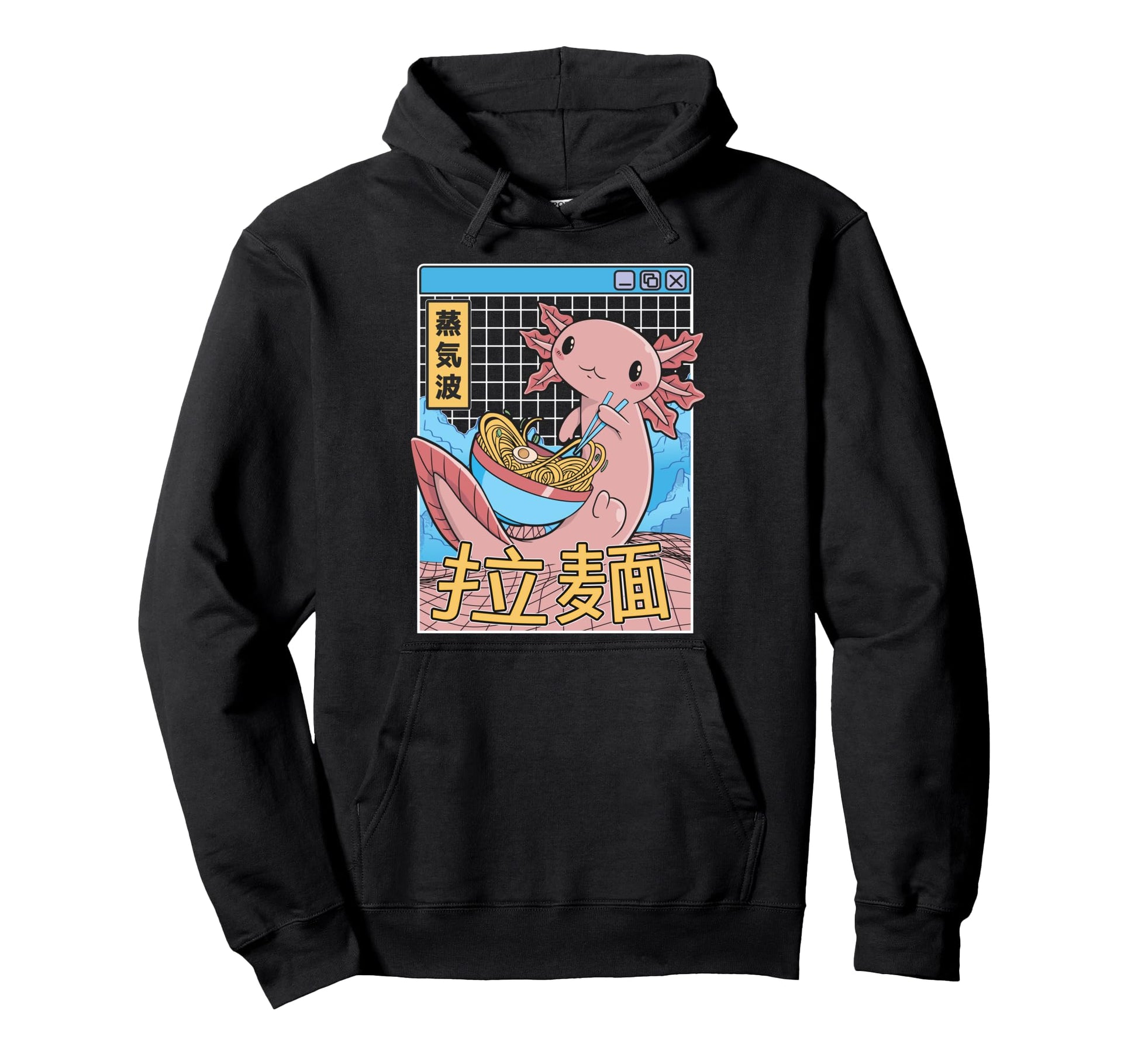 Axolotl Ramen Noodles Kawaii Vaporwave Hoodie - Streetwear Style Men Women - T-Shirt, Sweatshirt, Hoodie