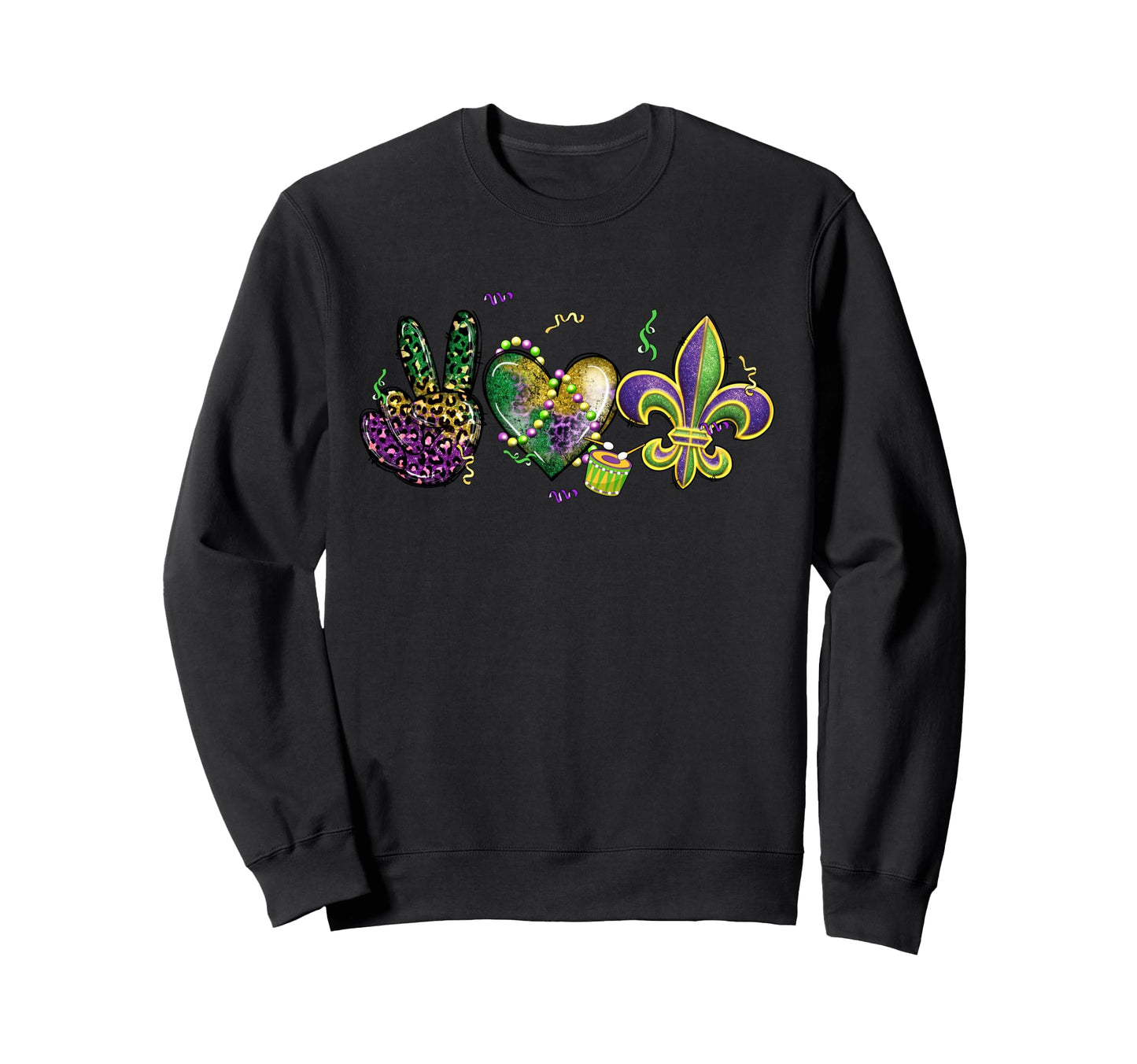 Mardi Gras Hearts Outfit Peace Love Sweatshirt - Fun Novelty Design Unisex - T-Shirt, Sweatshirt, Hoodie