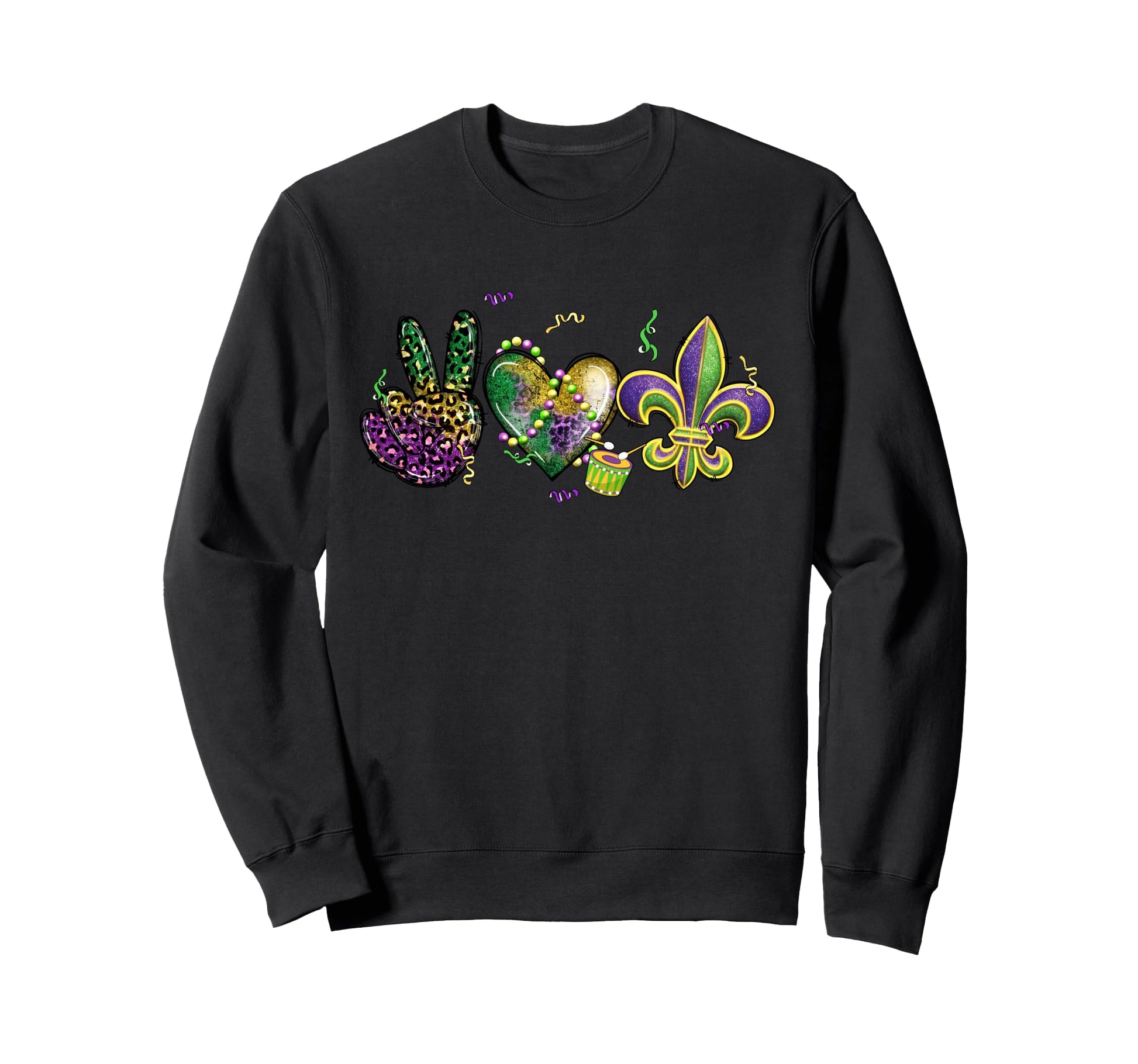 Mardi Gras Hearts Outfit Peace Love Sweatshirt - Fun Novelty Design Unisex - T-Shirt, Sweatshirt, Hoodie