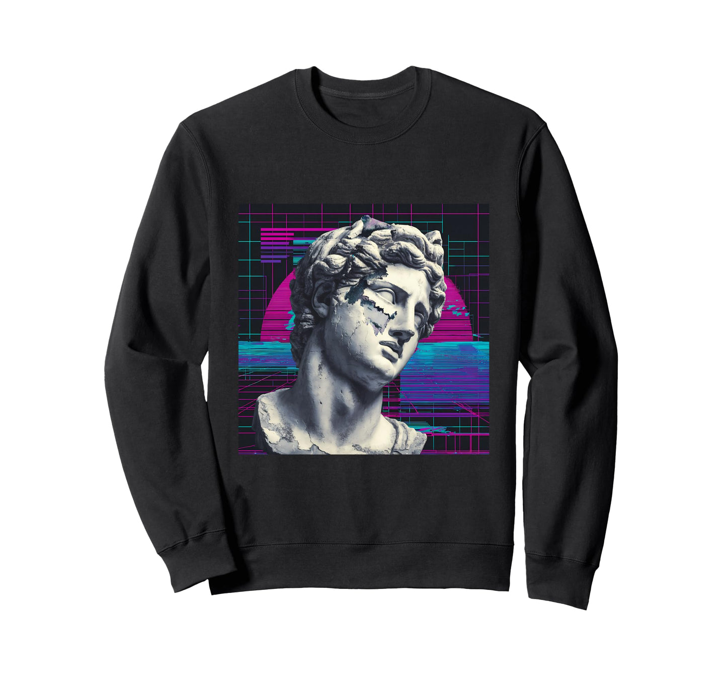 Vaporwave Glitch Art Ancient Bust Sweatshirt - Streetwear Style for Adults - T-Shirt, Sweatshirt, Hoodie