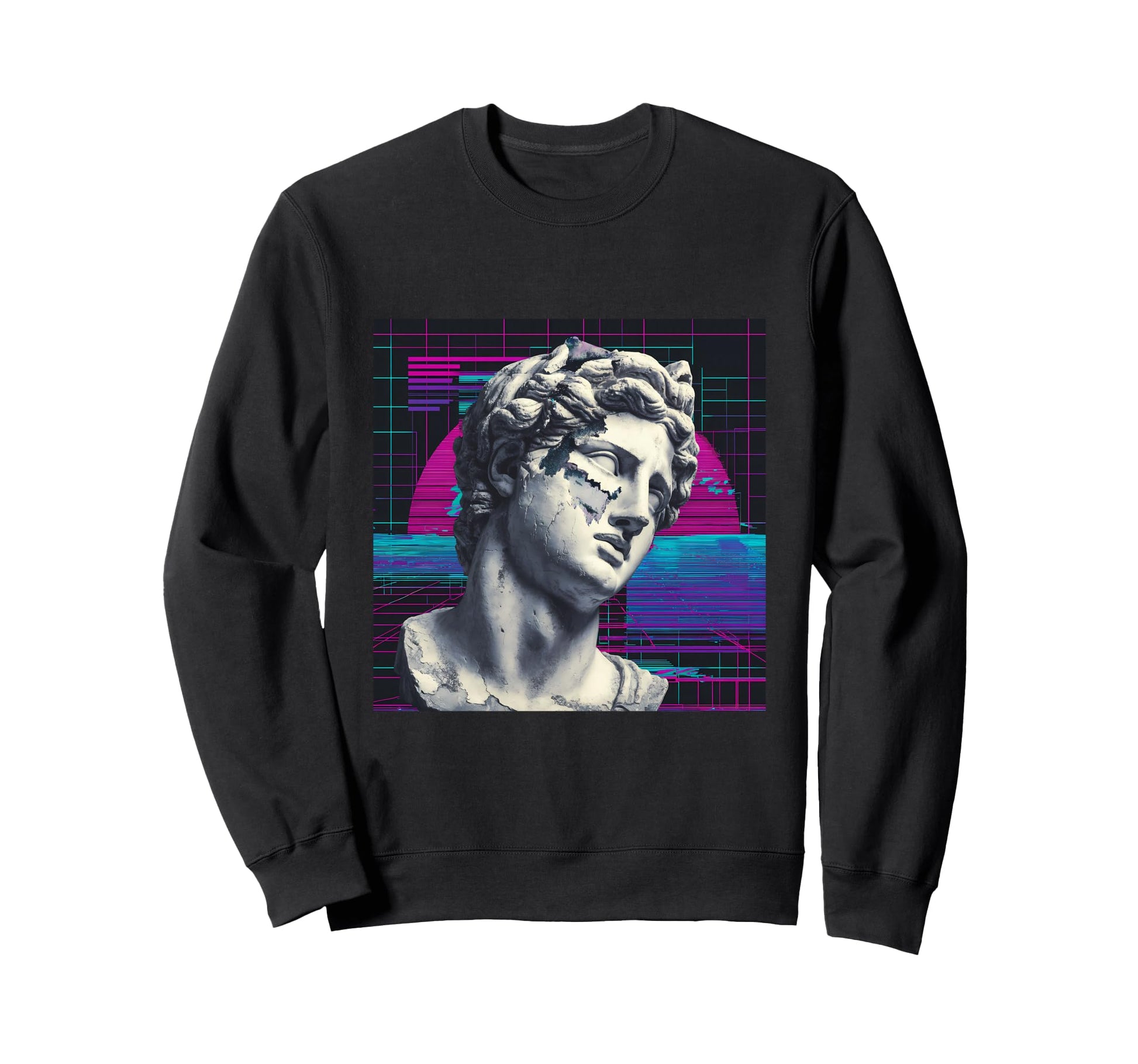 Vaporwave Glitch Art Ancient Bust Sweatshirt - Streetwear Style for Adults - T-Shirt, Sweatshirt, Hoodie