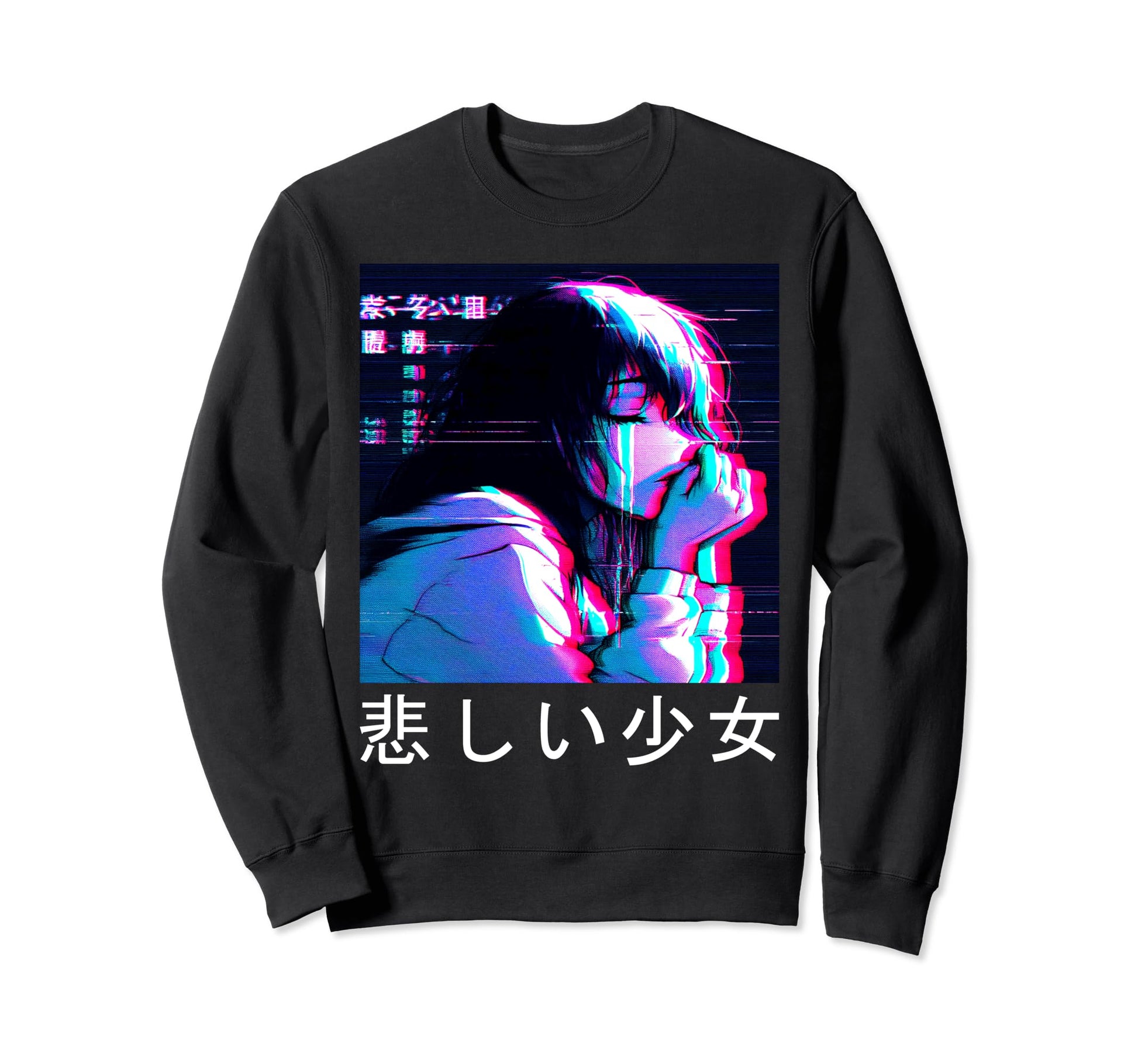Sad Anime Aesthetic Vaporwave Sweatshirt - Casual Everyday Wear Men Women - T-Shirt, Sweatshirt, Hoodie