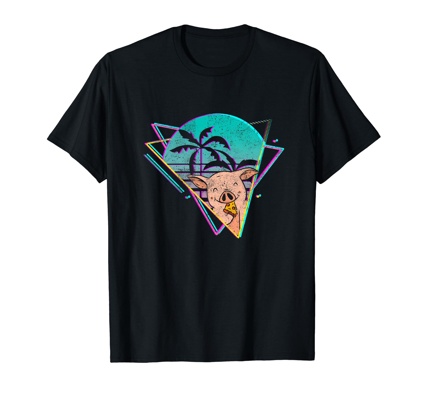 Happy Pizza Eating Pig Miami Beach T-Shirt - Aesthetic Graphic for Adults - T-Shirt, Sweatshirt, Hoodie